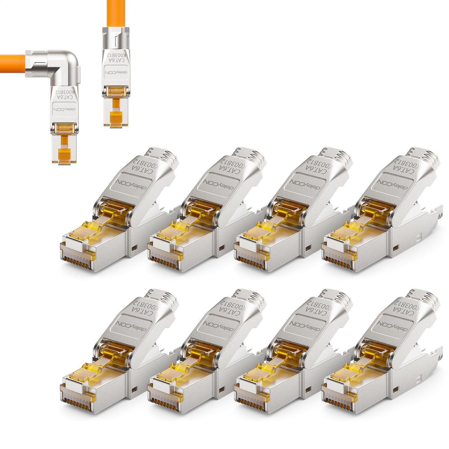 deleyCON deleyCON 8x CAT6a Netzwerkstecker 90° Winkel RJ45 10Gbit/s Stecker Netzwerk-Adapter