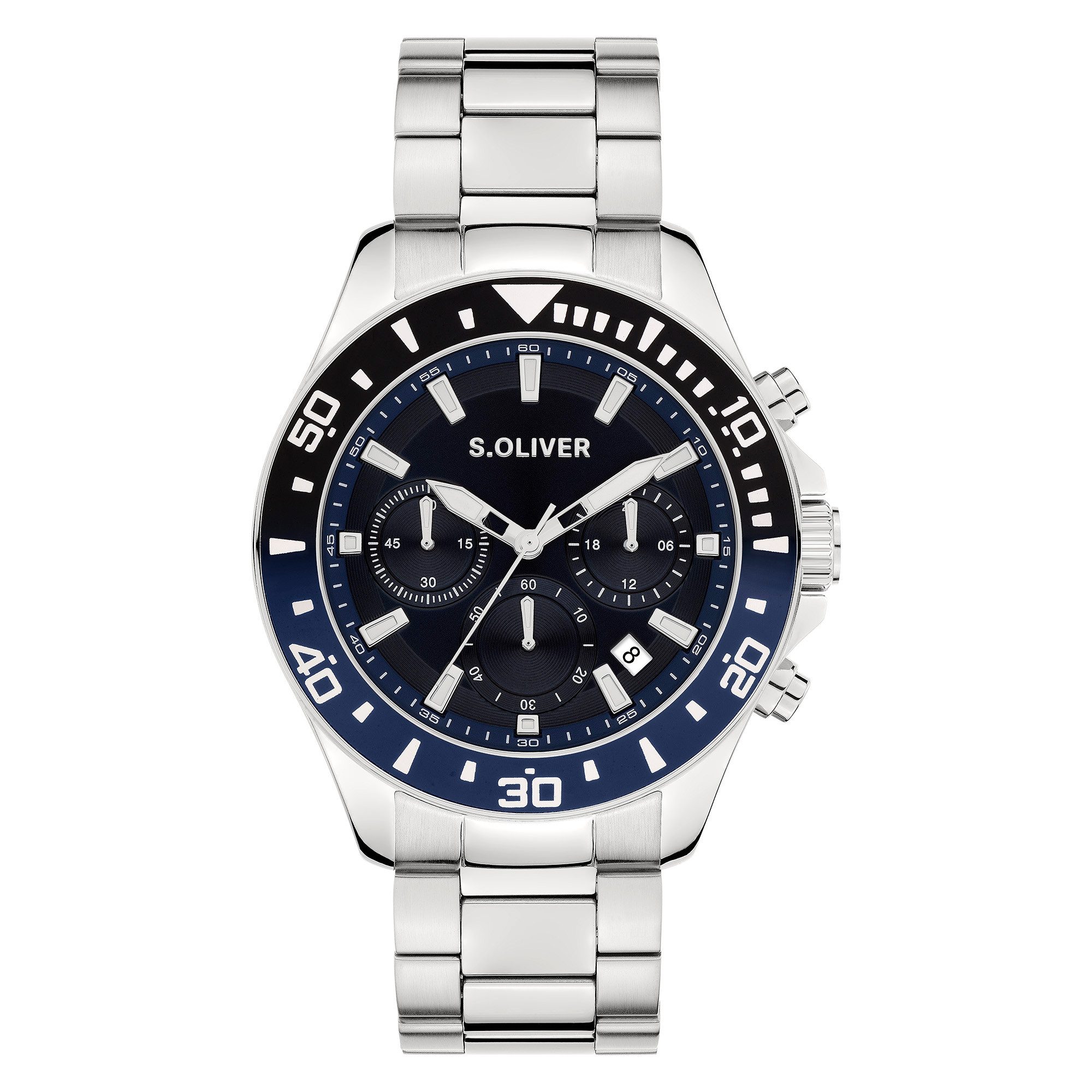 s.Oliver Chronograph Solid Chrono SO-4452-MC, Quarzuhr, Armbanduhr, Herrenuhr, Edelstahlarmband, analog, Tag