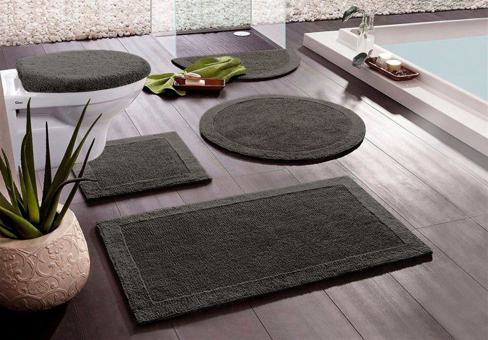 OTTO home Badematte Kapra, Badvorleger, Badezimmer Teppich, Höhe 14 mm, beidseitig nutzbar, fußbodenheizungsgeeignet, strapazierfähig, Baumwolle, rechteckig, mit Bordüre, Badteppich, Badematte, Baumwolle