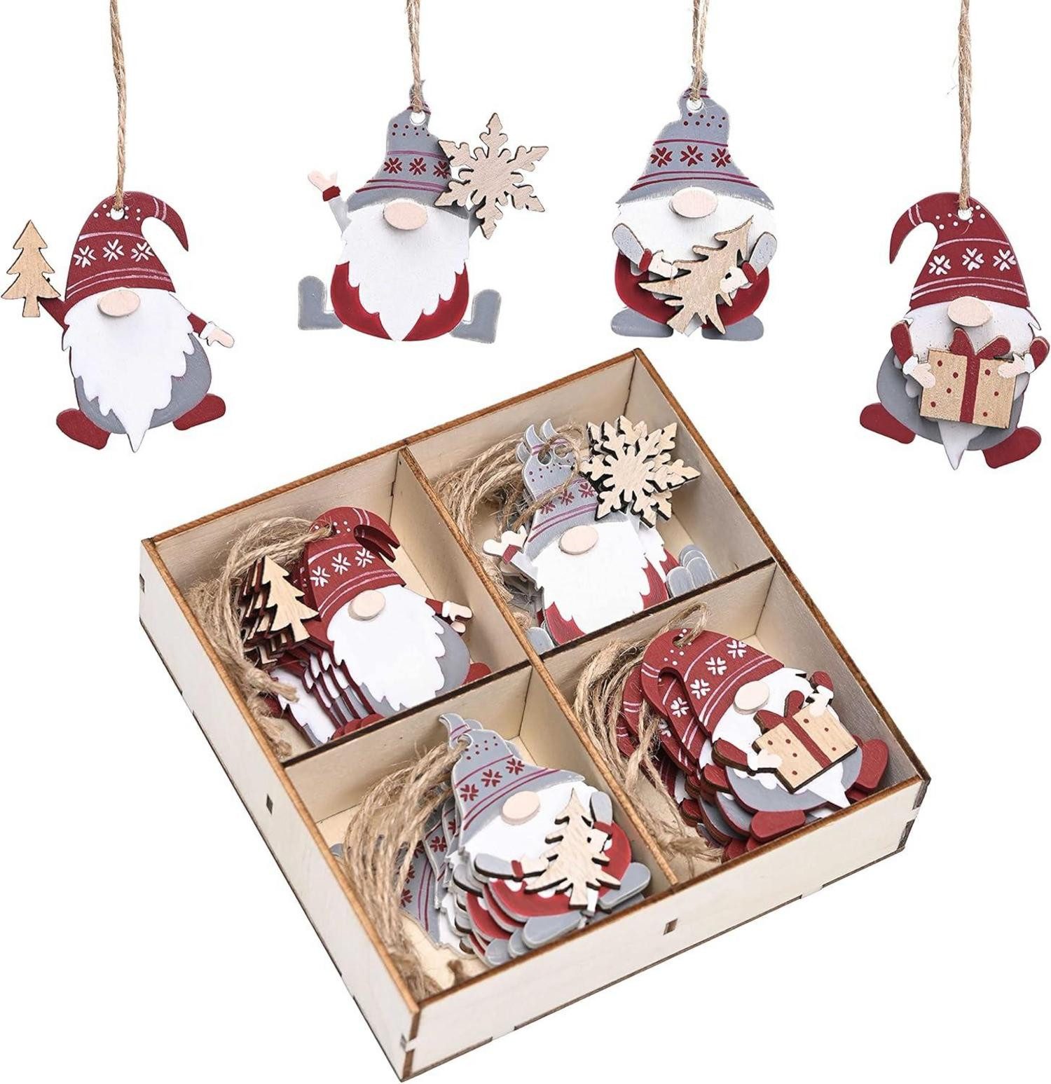 Baumbehang Holz Weihnachtsanhänger Traditionelles Thema 24 Stück 6cm Rot