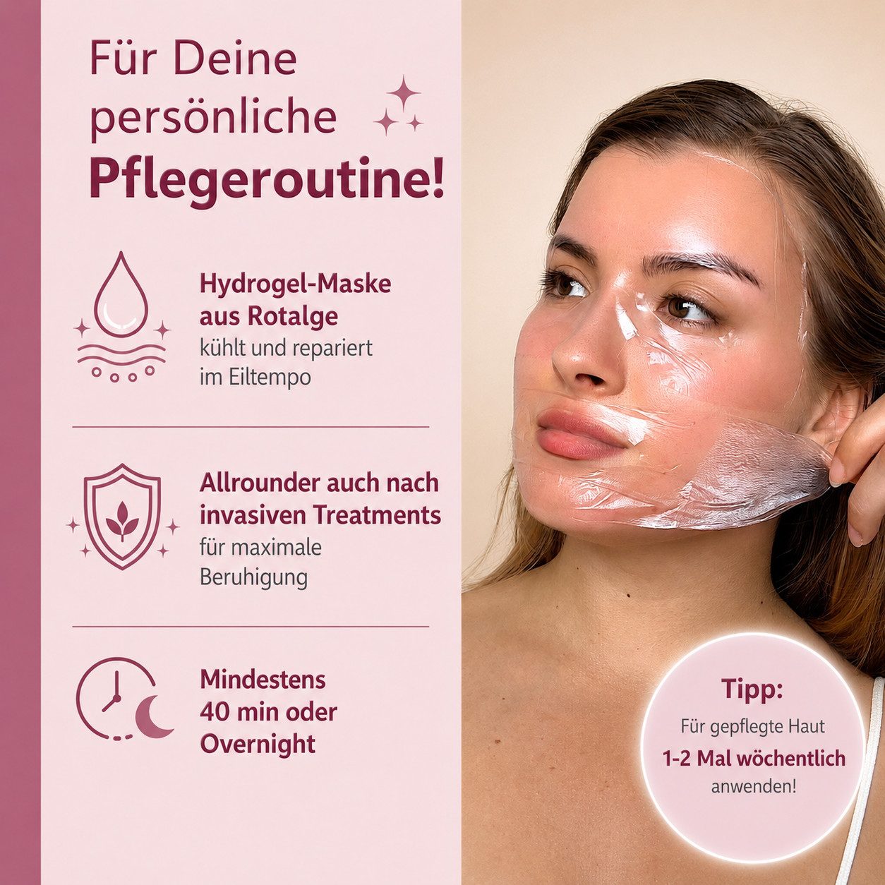 Medical Beauty Cosmetics Gesichtsmaske PDRN Hydrogel Maske mit Lachs DNA, Kollagen, Peptid Komplex, 1-tlg., Glass Skin Glow Effekt, mit Niacinamid & Rotalge