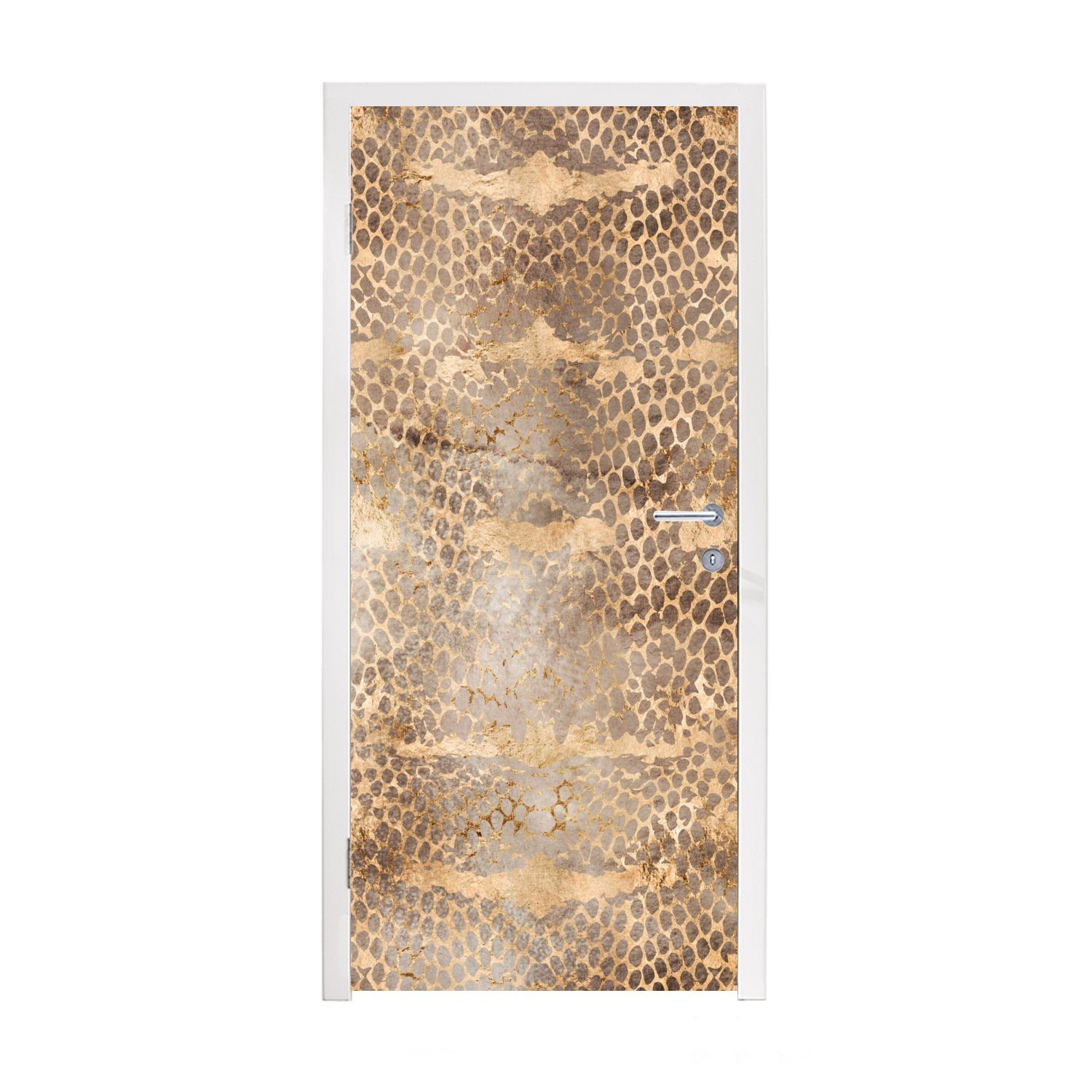 MuchoWow Türtapete Schlangendruck - Gold - Braun, Matt, bedruckt, (1 St), Fototapete für Tür, Türaufkleber, 75x205 cm