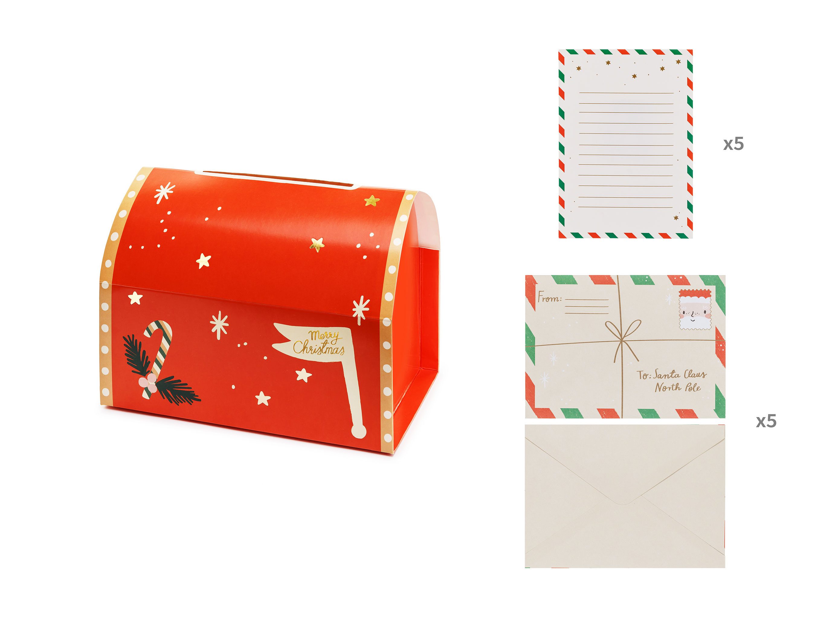 partydeco Geschenkbox, Weihnachtsbriefkasten 22x13x14cm Set mit Briefpapier & Briefumschlägen