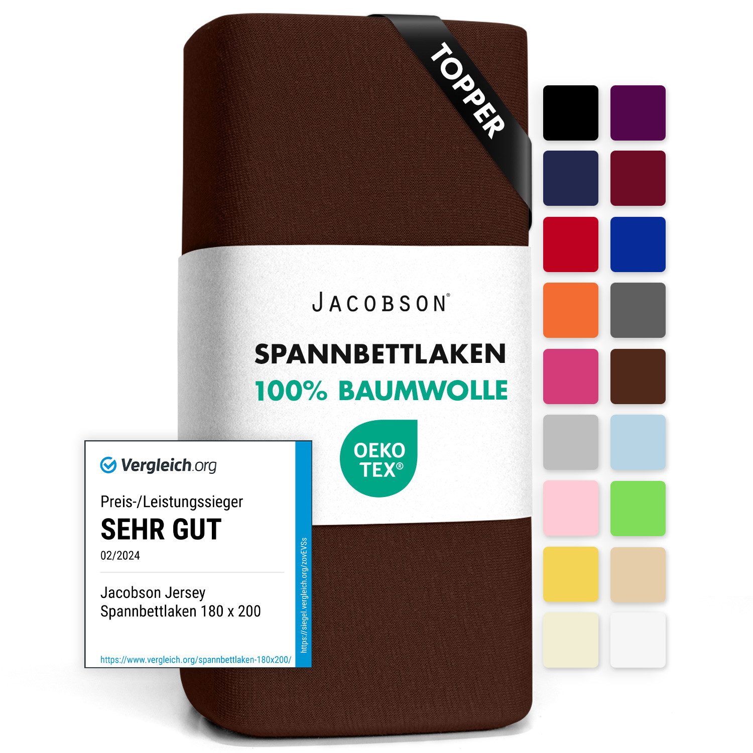 Jacobson Spannbettlaken TOPPER aus 100% Baumwolle, Jersey Bettlaken 160 g/m günstig online kaufen