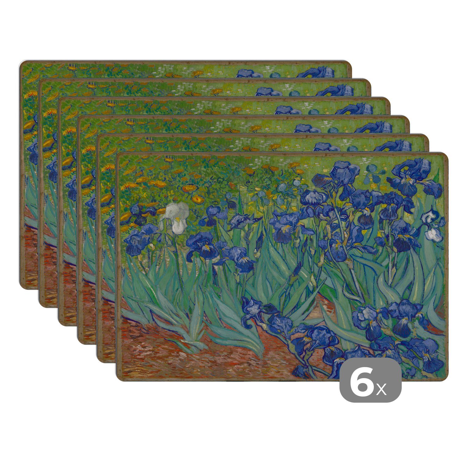 MuchoWow Platzset Schwertlilien - Vincent van Gogh, (6-St), Platzsets, Tischset, Abwaschbar, Tischsets, Platzdeckchen