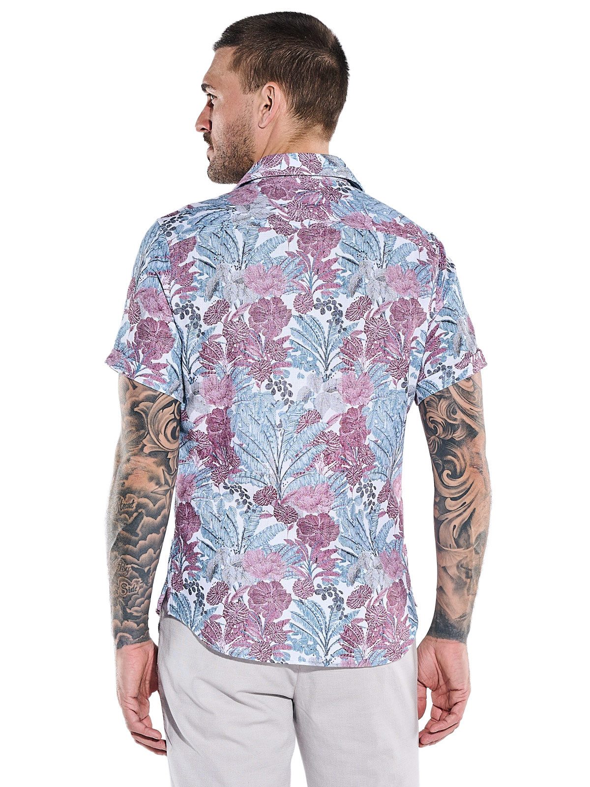 emilio adani Kurzarmhemd Herren Kurzarmhemd mit Botanical Muster, Rosa
