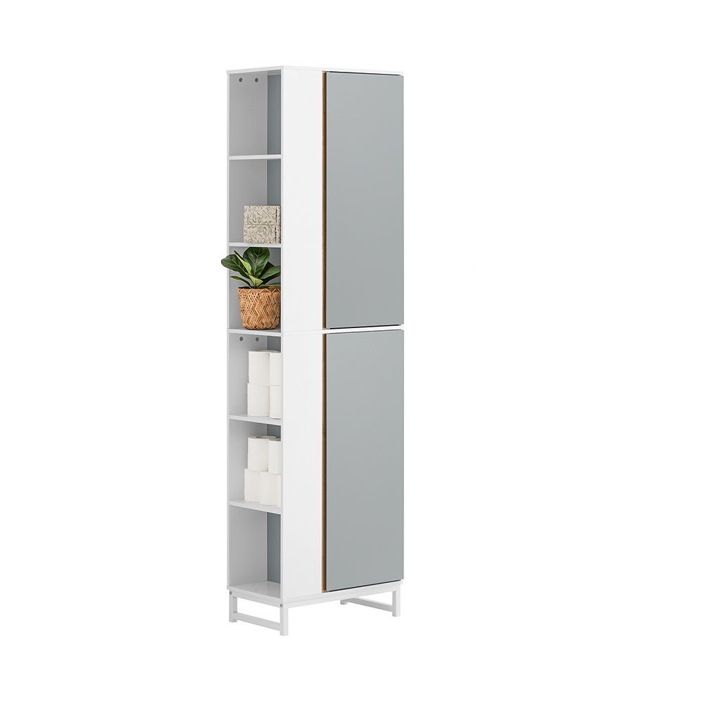 SoBuy Hochschrank schmal mit 2 Türen aus Holz und Metall Hellgrau BZR76-HG günstig online kaufen