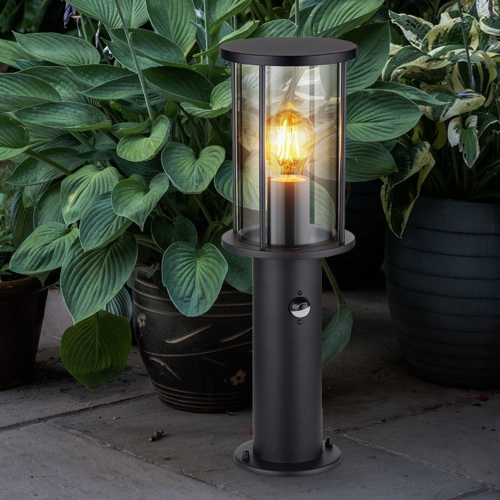 Globo Sockelleuchten, Leuchtmittel nicht inklusive, Außen Stehleuchte  Gartenlampe Edelstahl Glas rauch Sensor H 45 cm | Pollerleuchten