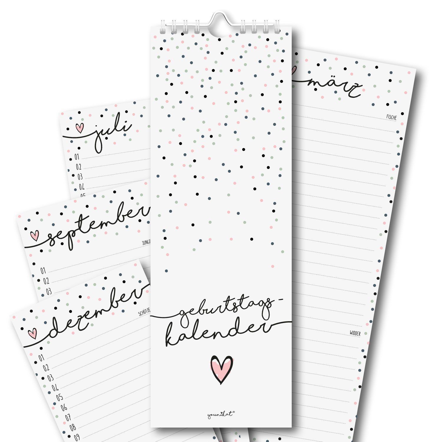 younikat ewige Kalender Geburtstagskalender Konfetti-Motiv I 105 x 297 mm I dv_665