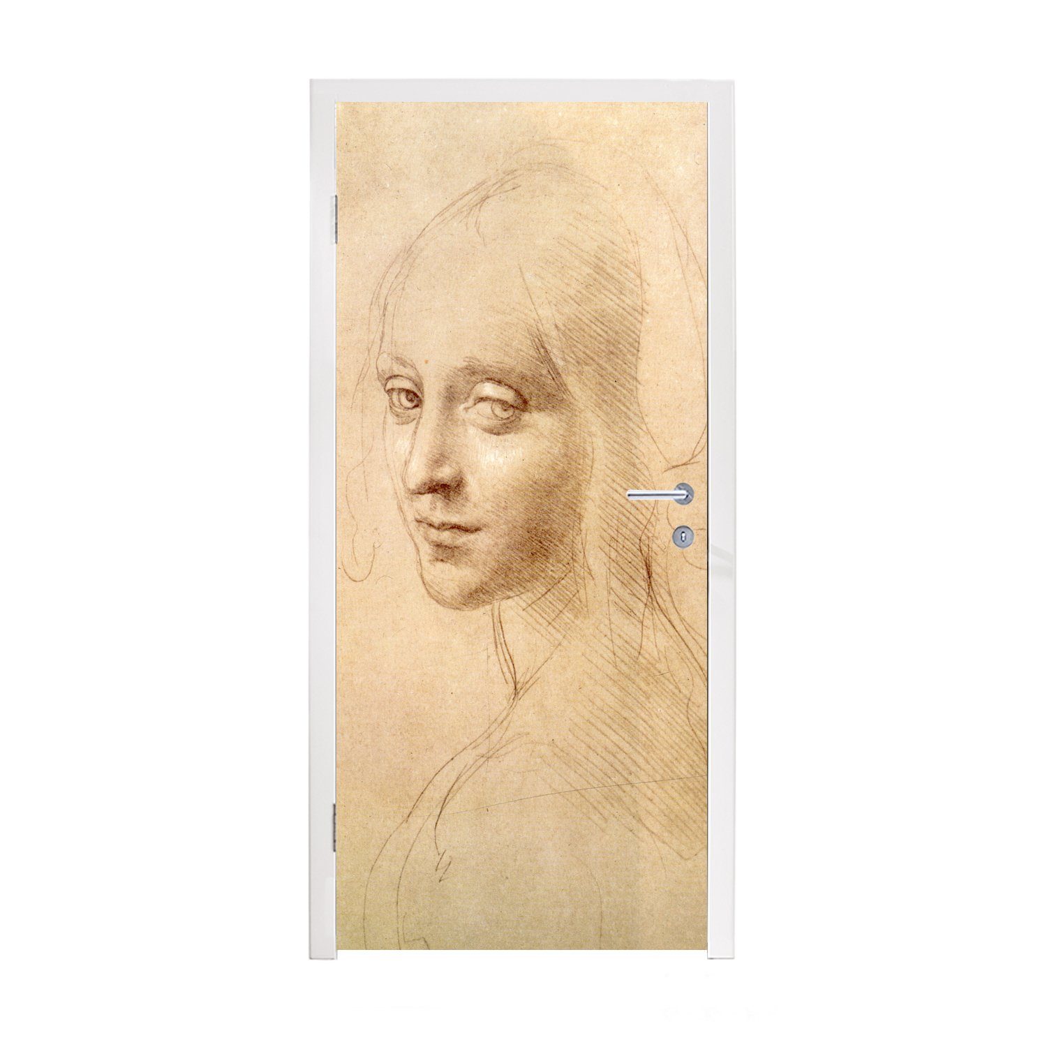 MuchoWow Türtapete Skizze - Leonardo da Vinci, Matt, bedruckt, (1 St), Fototapete für Tür, Türaufkleber, 75x205 cm