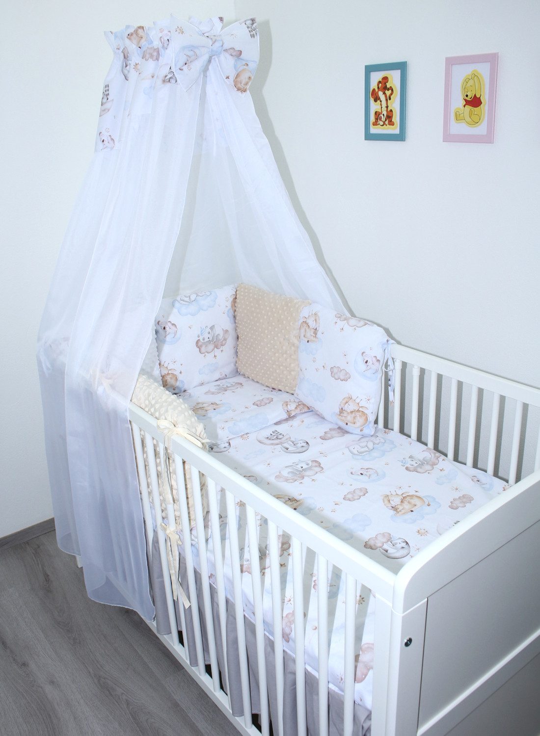 Babybettwäsche Bettwäsche Bettset MINKY - 6 x Kissen -6t -Nestchen Chiffon Himmel