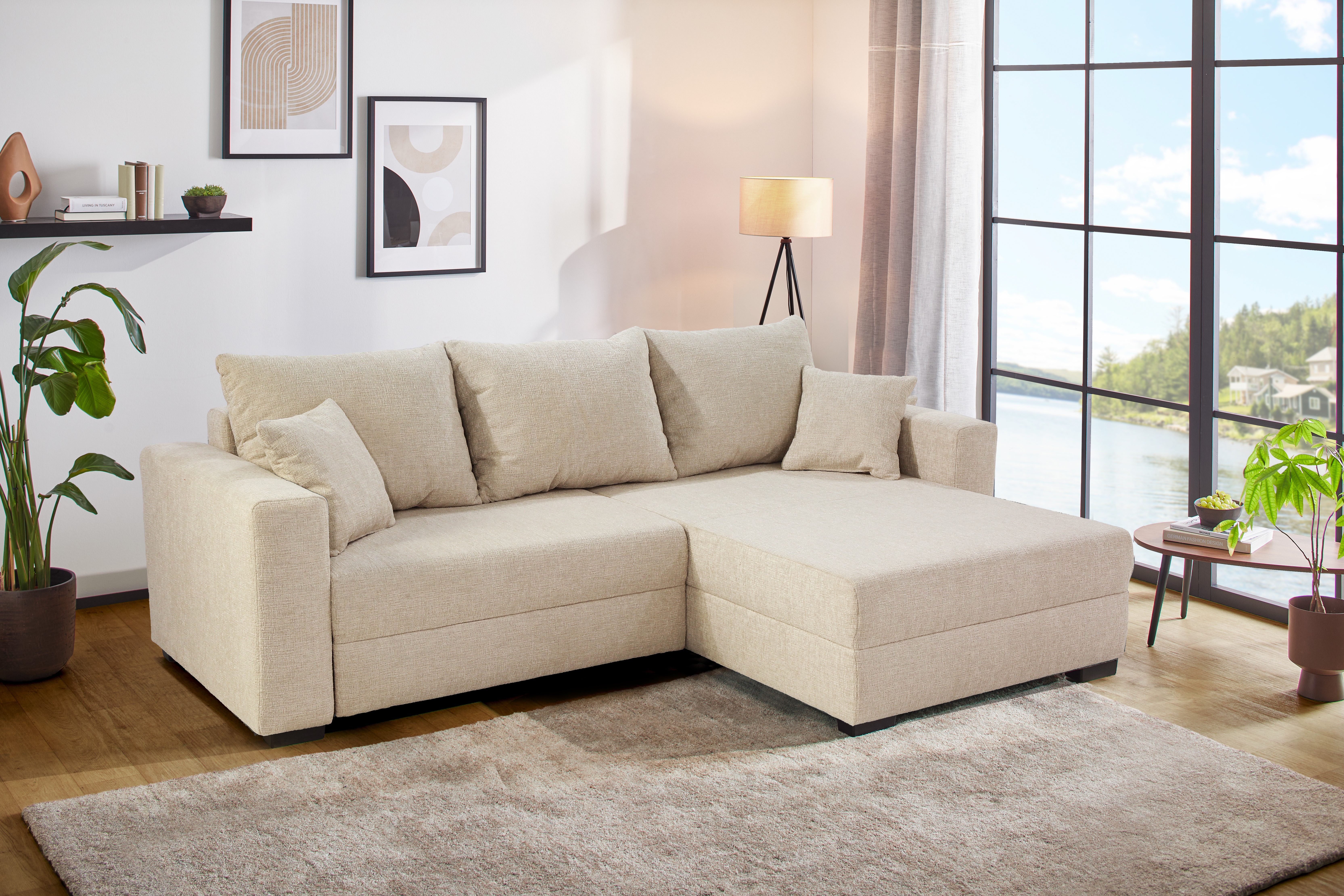 Jockenhöfer Gruppe Ecksofa Ecksofa Elmau, Größe Ottomane: XL, B:261cm, mit Schlaffunktion, Bettkasten & 2 Zierkissen