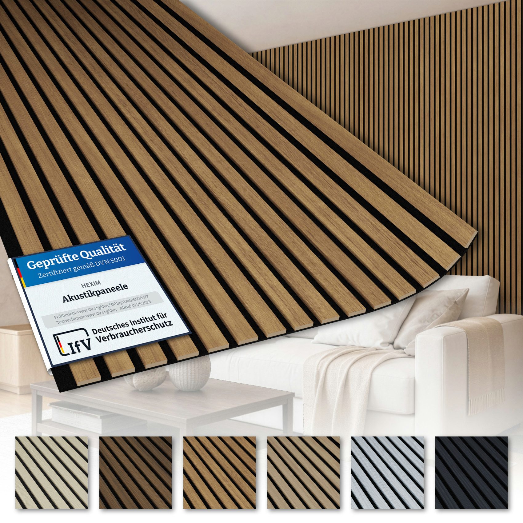 AKUSTIKO Wanddekoobjekt (Lamella Akustikpaneele 4 Stück 280x60cm - flexible Filz MDF Wandpaneele fugenlos - überlappende Holz Lamellenwand Wanddekor - Akustik Wandverkleidung von HEXIM (6.72m² Natural Teak)