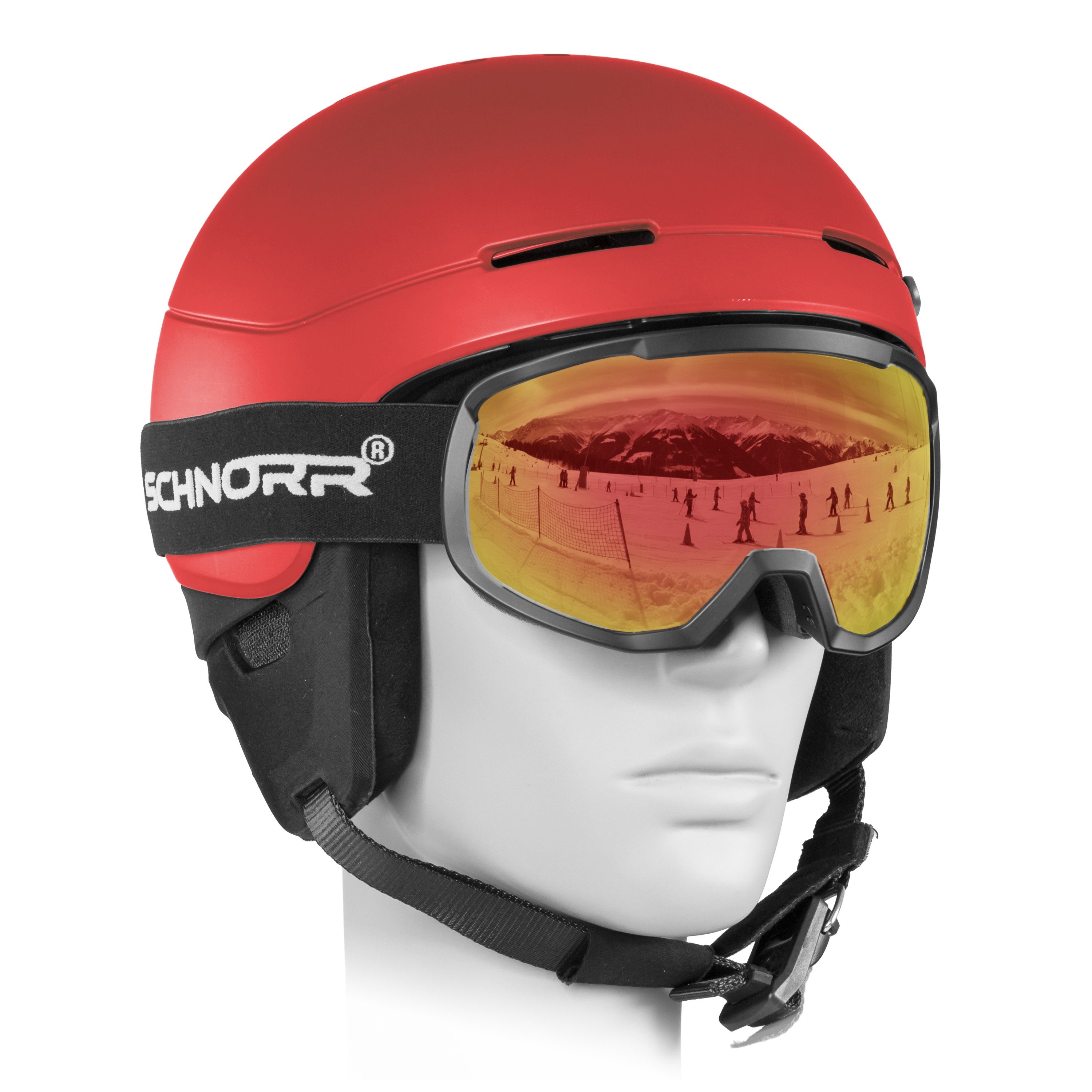 SCHNORR Sportbrille Kinder Skibrille Kidsi Go Rot S2, Full REVO verspiegelt, Anti-Fog, UV, (1-St), Verspiegelte Full REVO-Beschichtung Rot (S2)