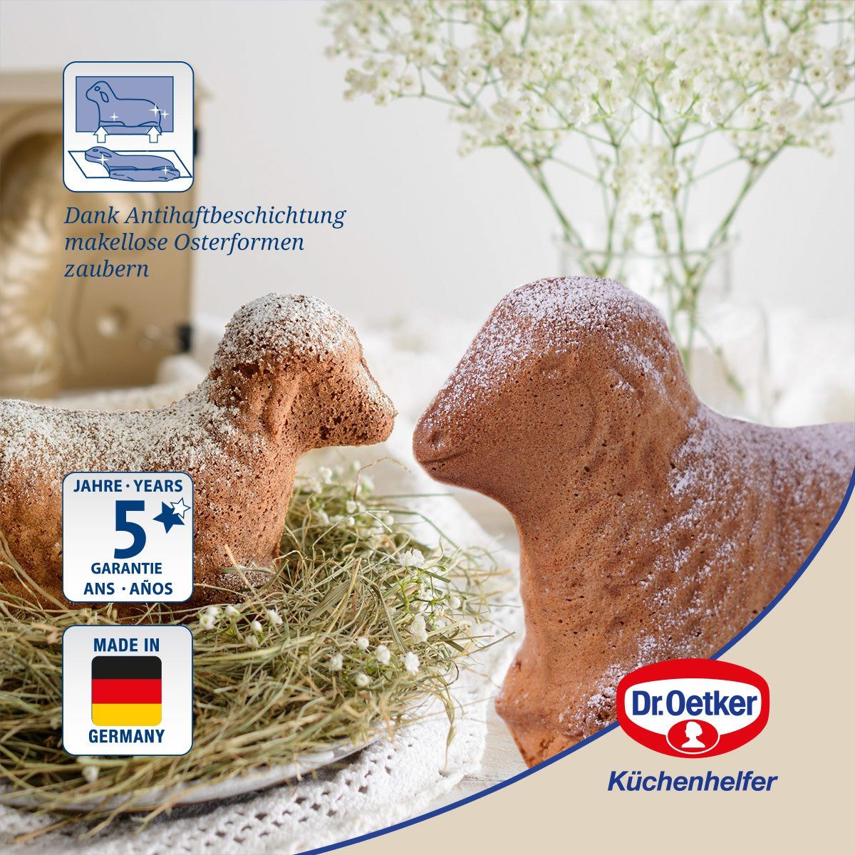 Dr. Oetker Küchenhelfer Backform Osterbackformen-Set Goldiges Ostern, Lammform, Mini-Lammform