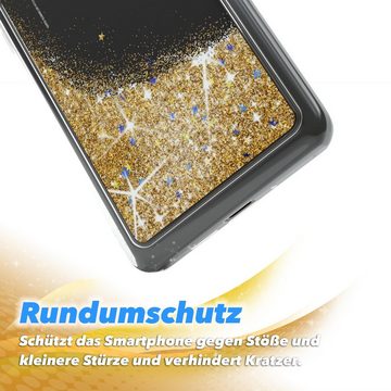 EAZY CASE Handyhülle Liquid Glittery Case für Huawei P30 Pro 6,47 Zoll, Durchsichtig Back Case Handy Softcase Silikonhülle Glitzer Cover Gold