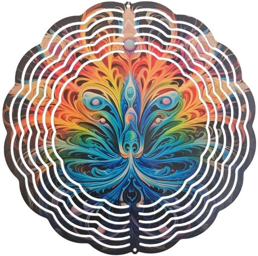 Ladreas Windspiel Edelstahl 3D Windspiel Windspinner 20cm Pfau Bunt Design 2 WI330