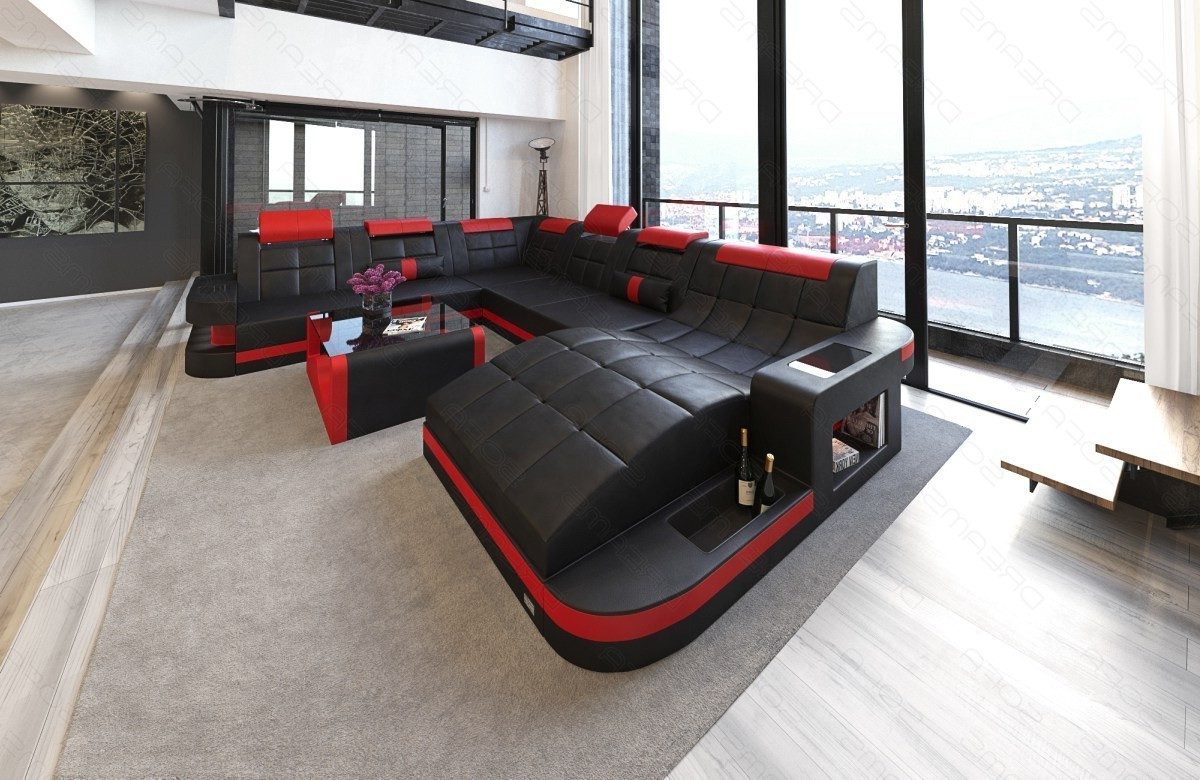 Sofa Dreams Wohnlandschaft XXL Ledersofa Wave U Form Mini, Designersofa