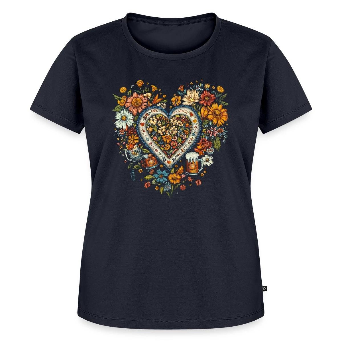 Spreadshirt T-Shirt Blumen Herz Oktoberfest Volksfest Tracht Frauen Premium T-Shirt (1-tlg) Fällt klein aus. Wir empfehlen, eine Größe größer zu bestellen.