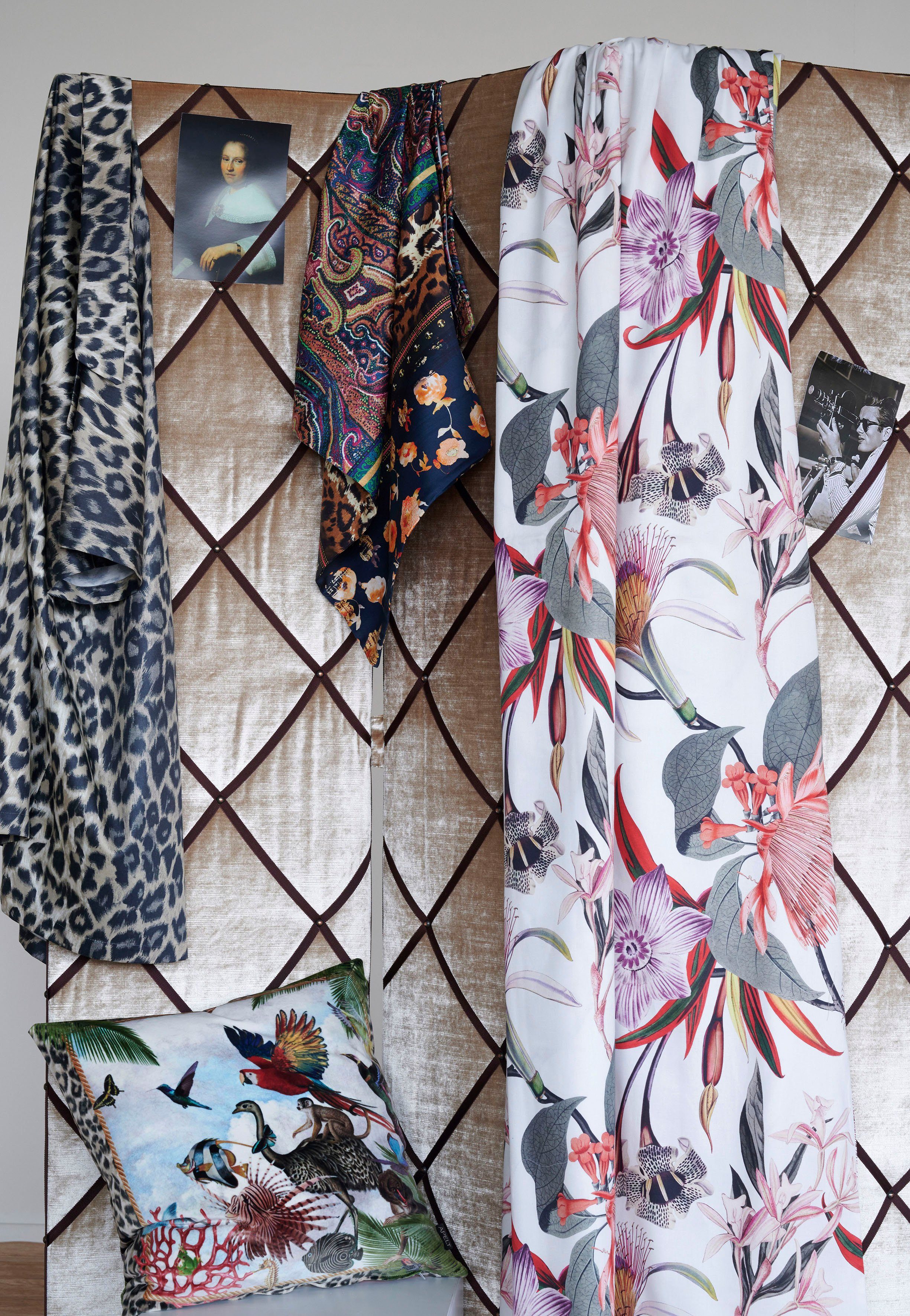 Kimono Satin, Gürtel, mit Leo-Print Kimono-Kragen, APELT Kurzform, Louis,