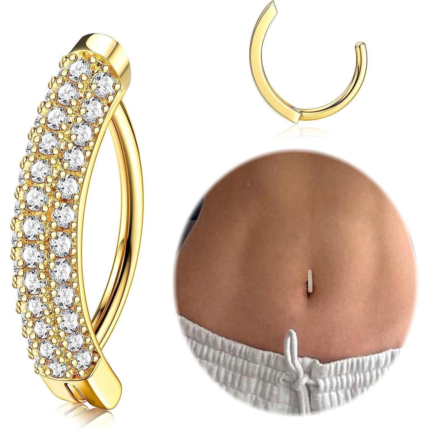 Morfetto Bauchnabelpiercing Bauchnabelpiercing Gold Zirkonia Perle Chirurgenstahl 14G