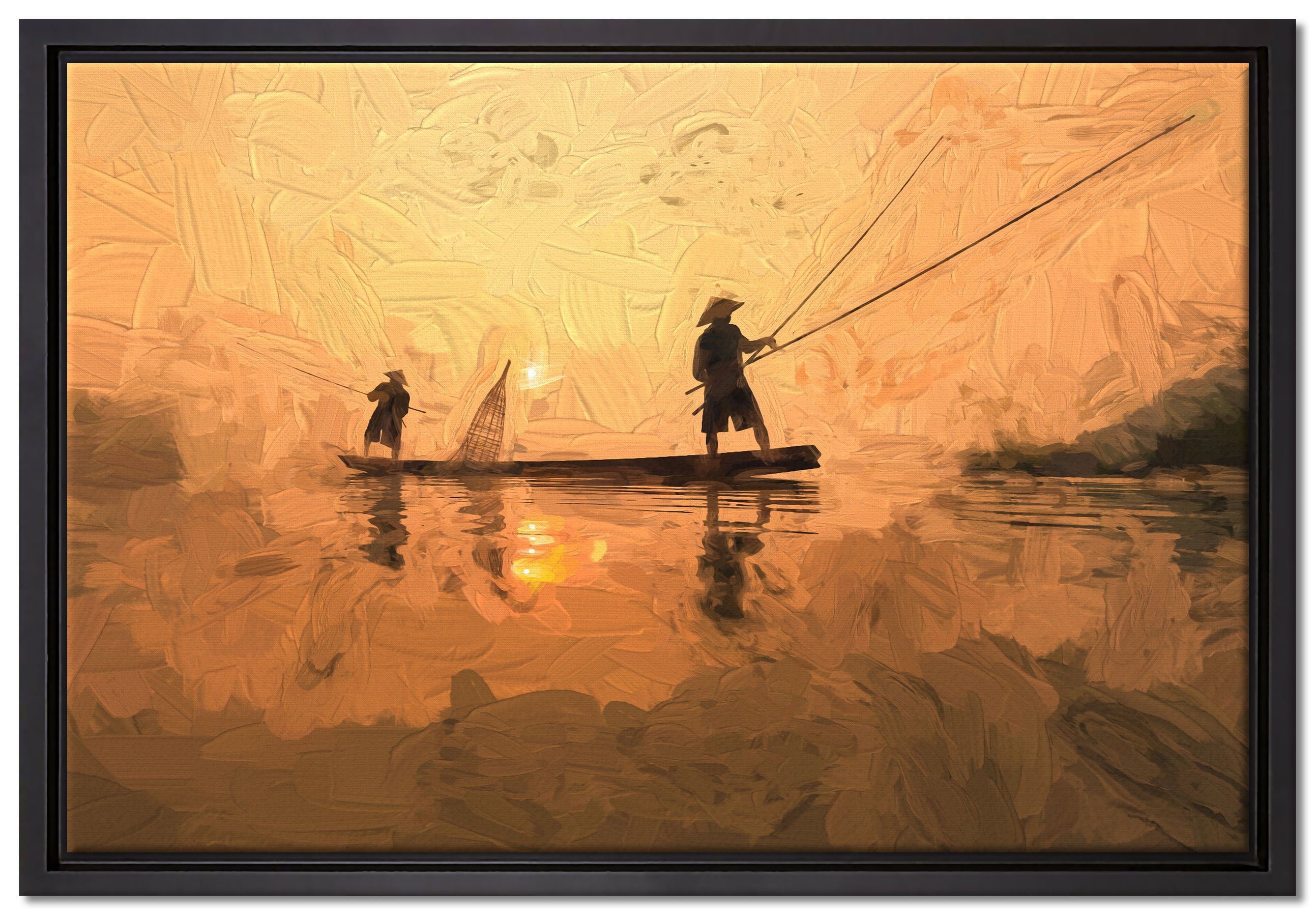 Angeln Leinwandbild einem Schattenfugen-Bilderrahmen gefasst, Zackenaufhänger in Wanddekoration Fischer inkl. beim Pixxprint Thailand, in bespannt, (1 fertig Leinwandbild St),