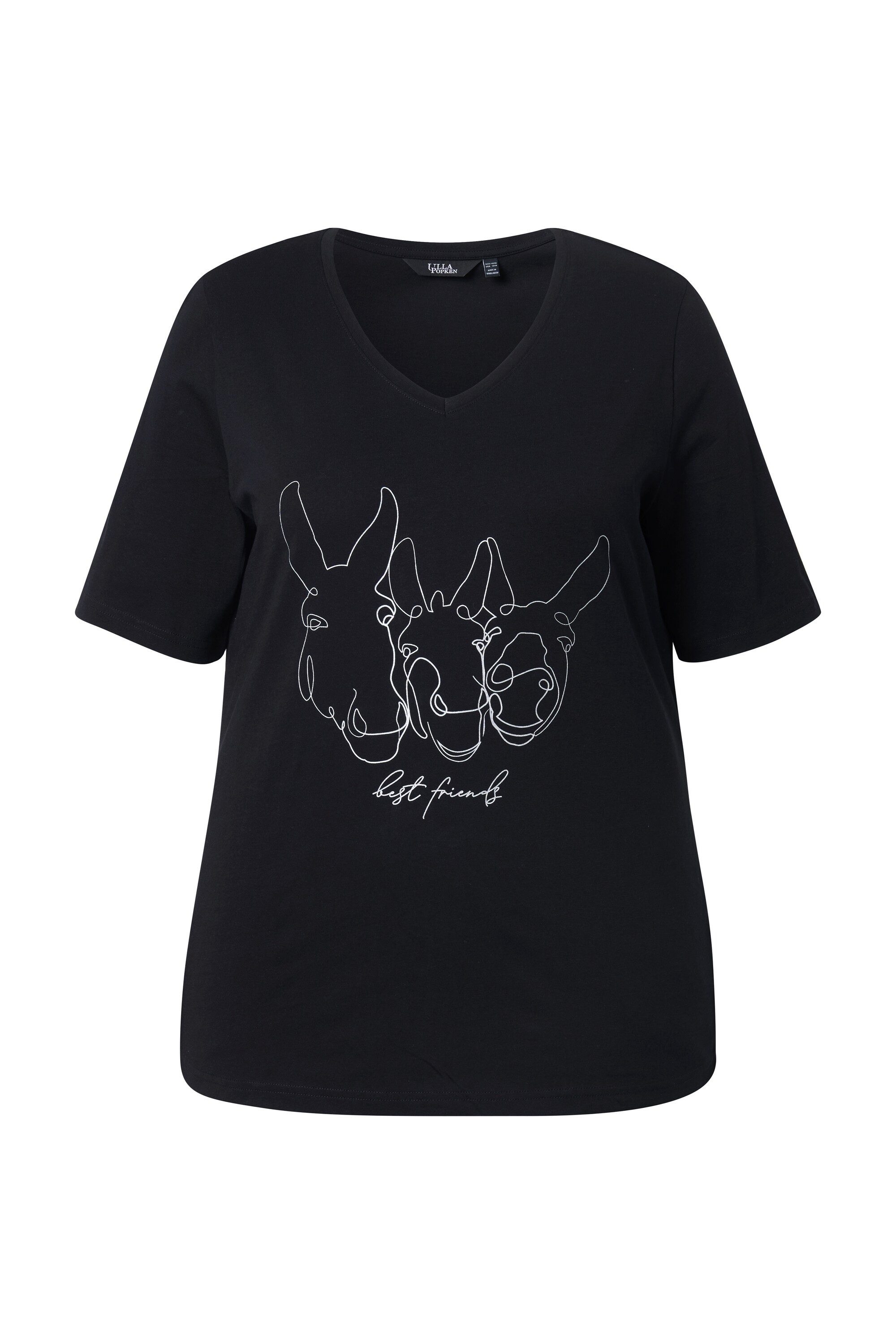Ulla Popken T-Shirt T-Shirt Tiermotiv Classic V-Ausschnitt Halbarm günstig online kaufen