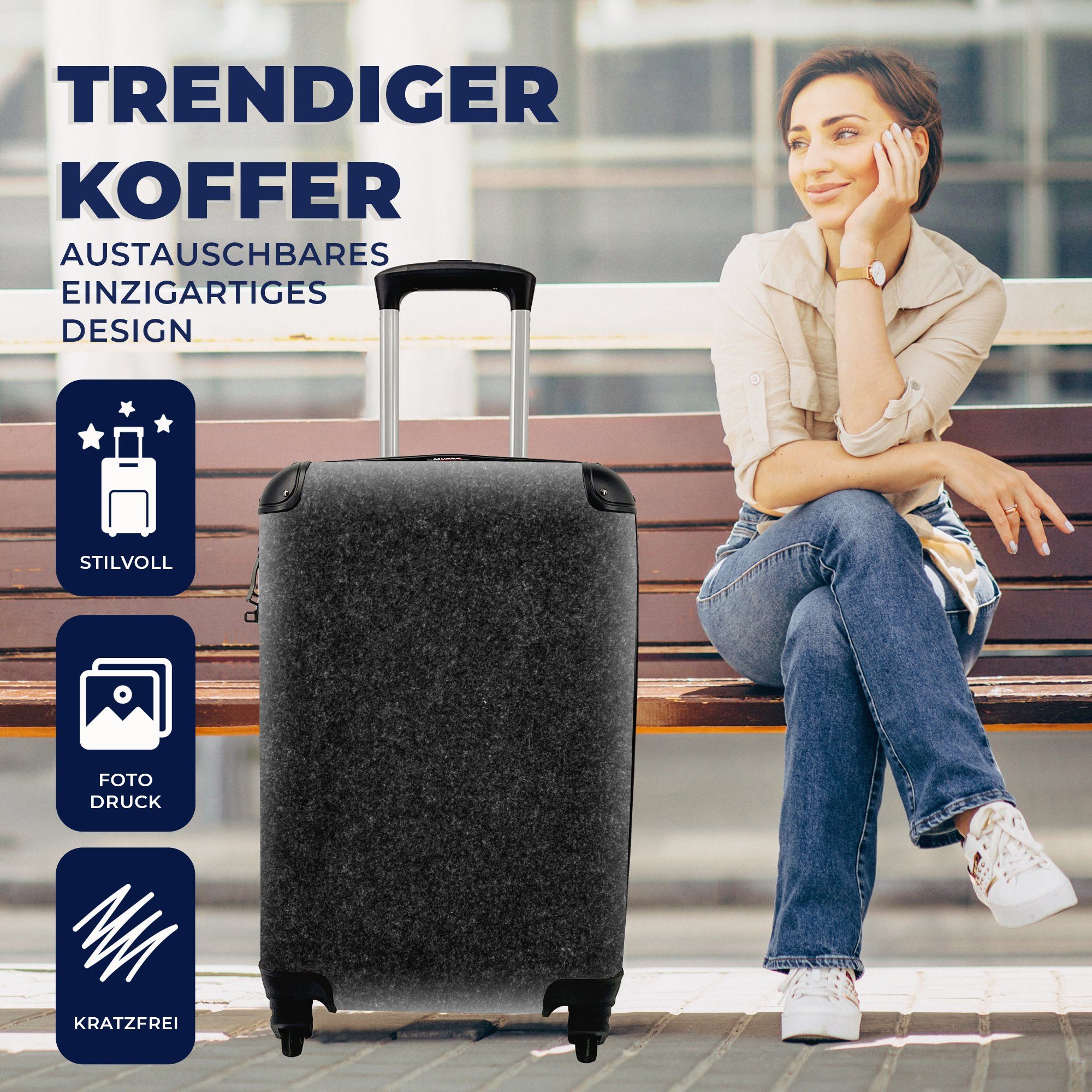 Handgepäckkoffer Ferien, mit 4 Reisekoffer - Reisetasche Design rollen, Granit für MuchoWow - Trolley, Stein, Rollen, Schwarz Handgepäck -