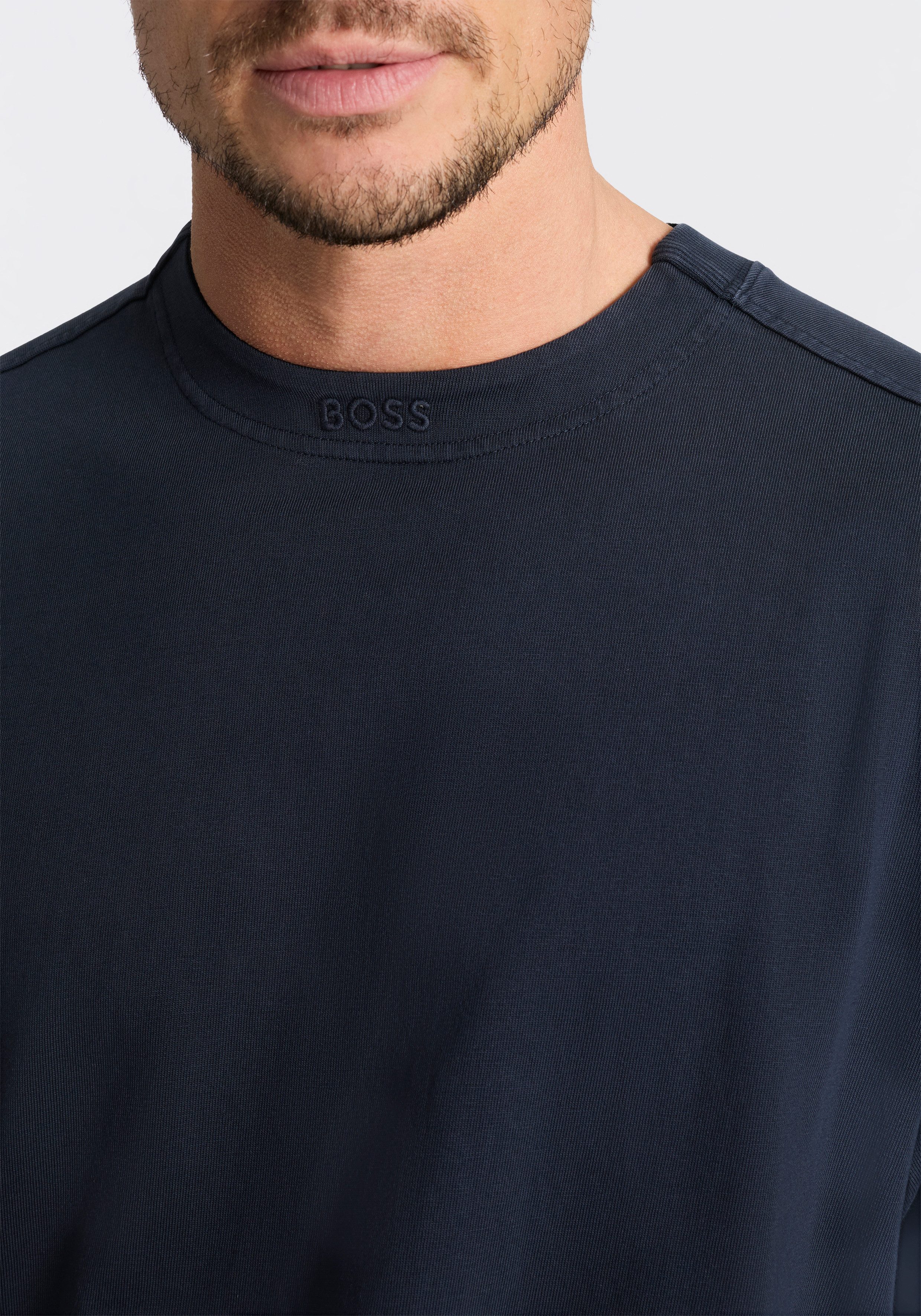 BOSS ORANGE T-Shirt Te Dye Relaxed Fit 100% Cotton Jersey Mock Neck Logo Centered