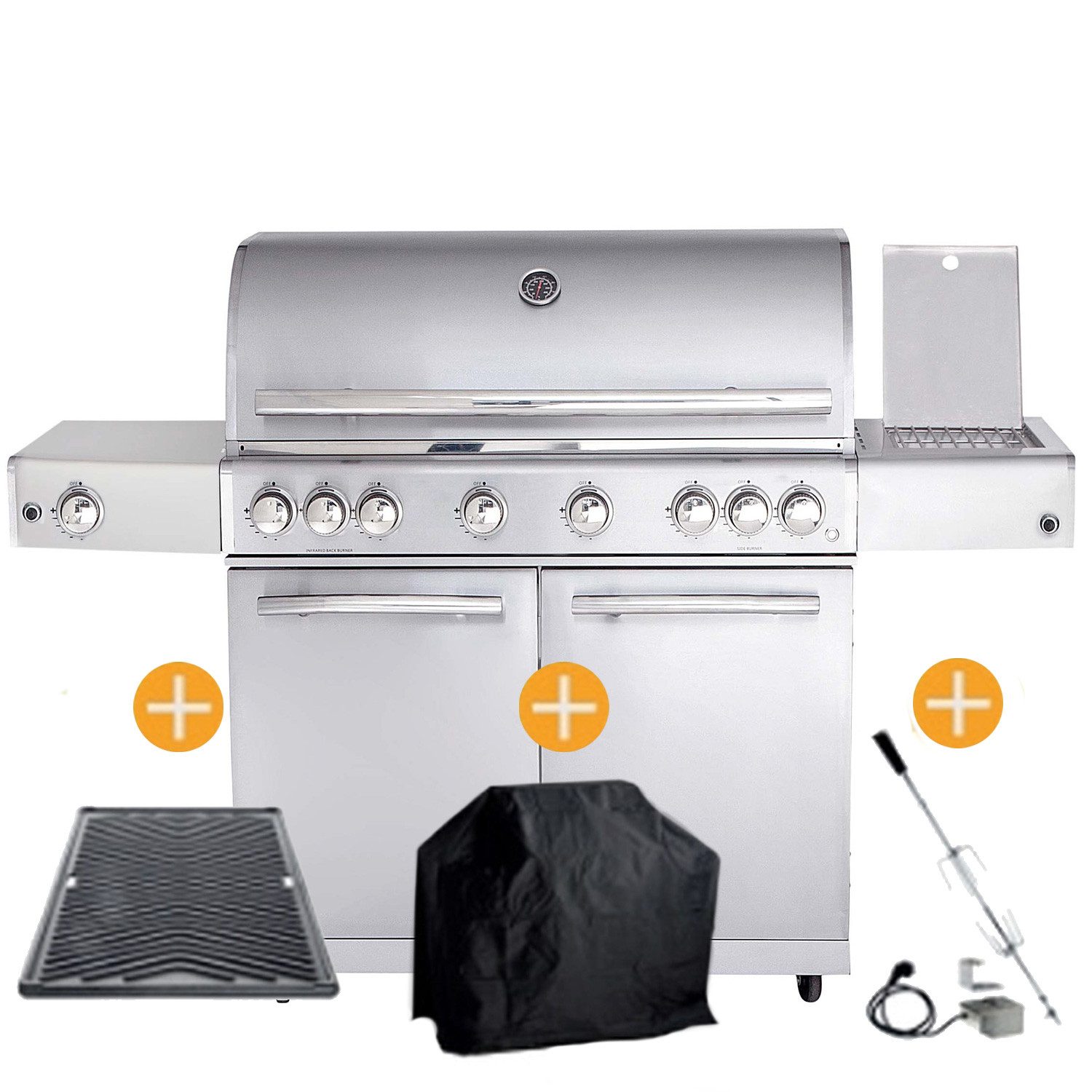 ALL'GRILL Gasgrill CHEF Paket XL1 Backburner Seitenkocher GRATIS Zubehör