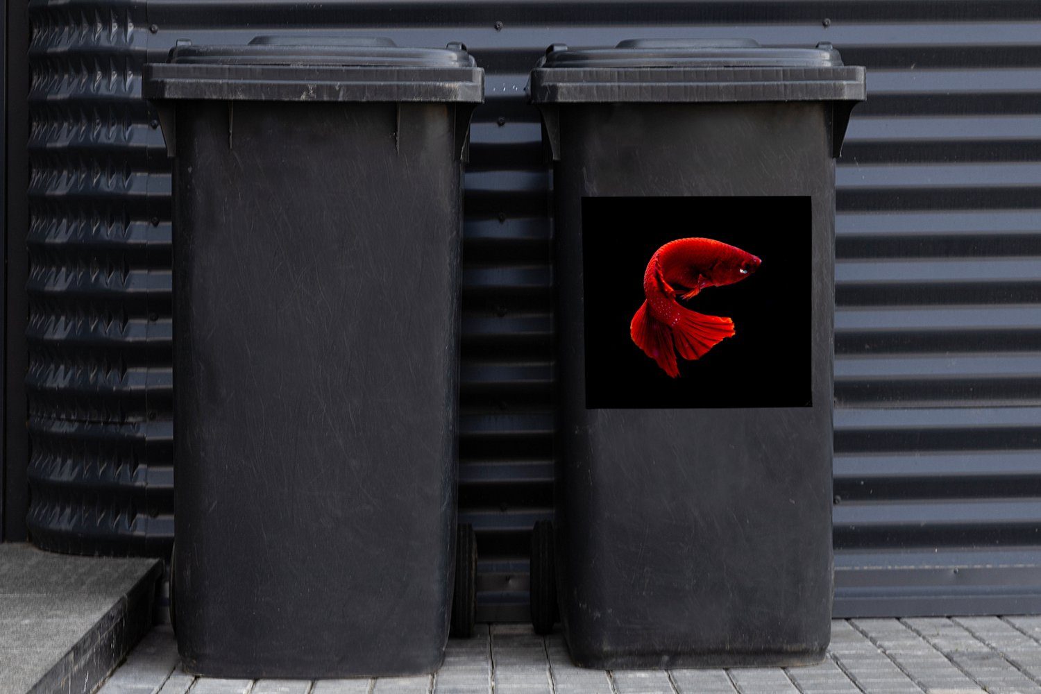 MuchoWow Wandsticker Fisch - Sticker, - Container, Abfalbehälter Mülltonne, Rot (1 St), Meerestier Mülleimer-aufkleber, - Schwanz