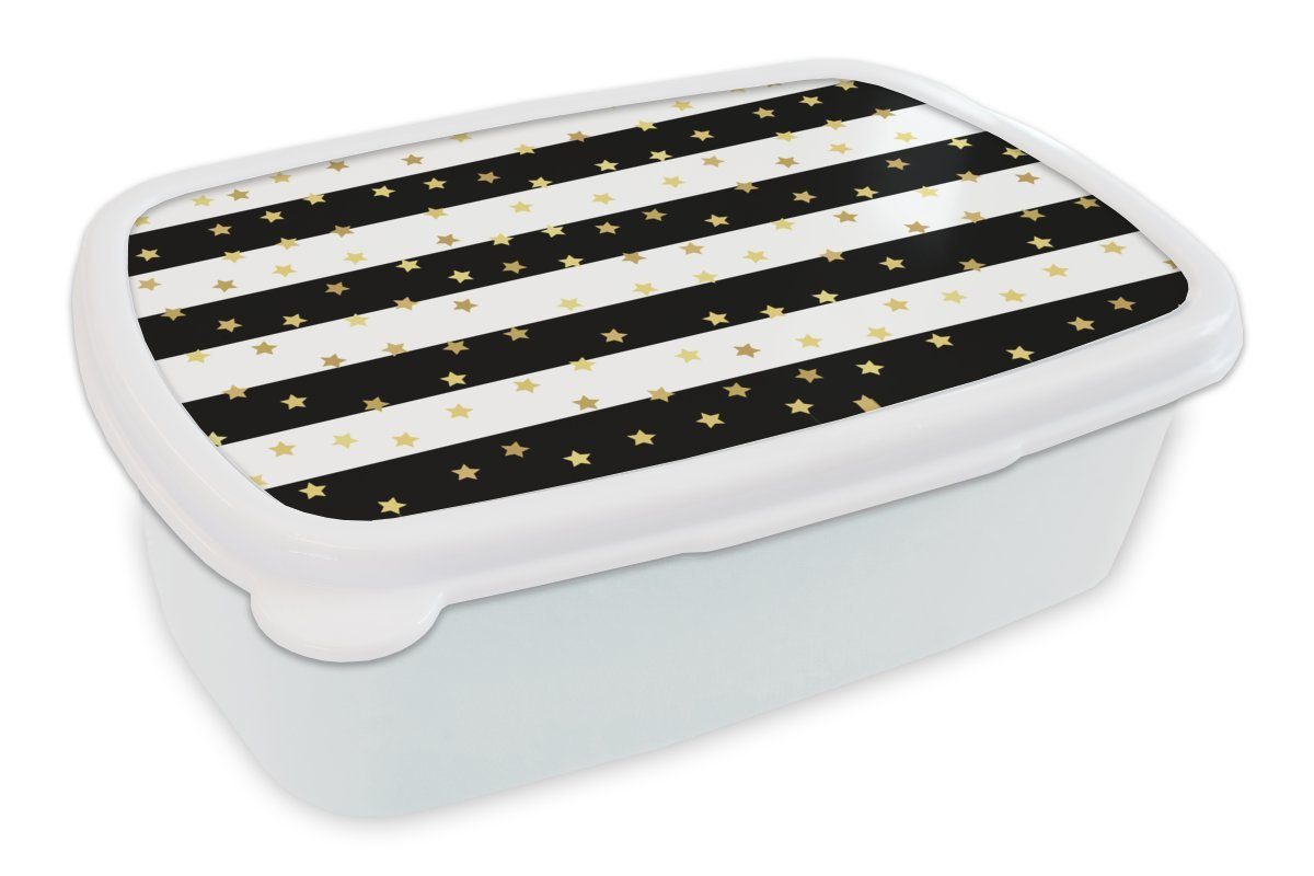 Gold - Lunchbox und - für Kinder MuchoWow Sterne (2-tlg), - weiß Brotdose, und für Brotbox Erwachsene, Muster, Kunststoff, Jungs Mädchen Konfetti