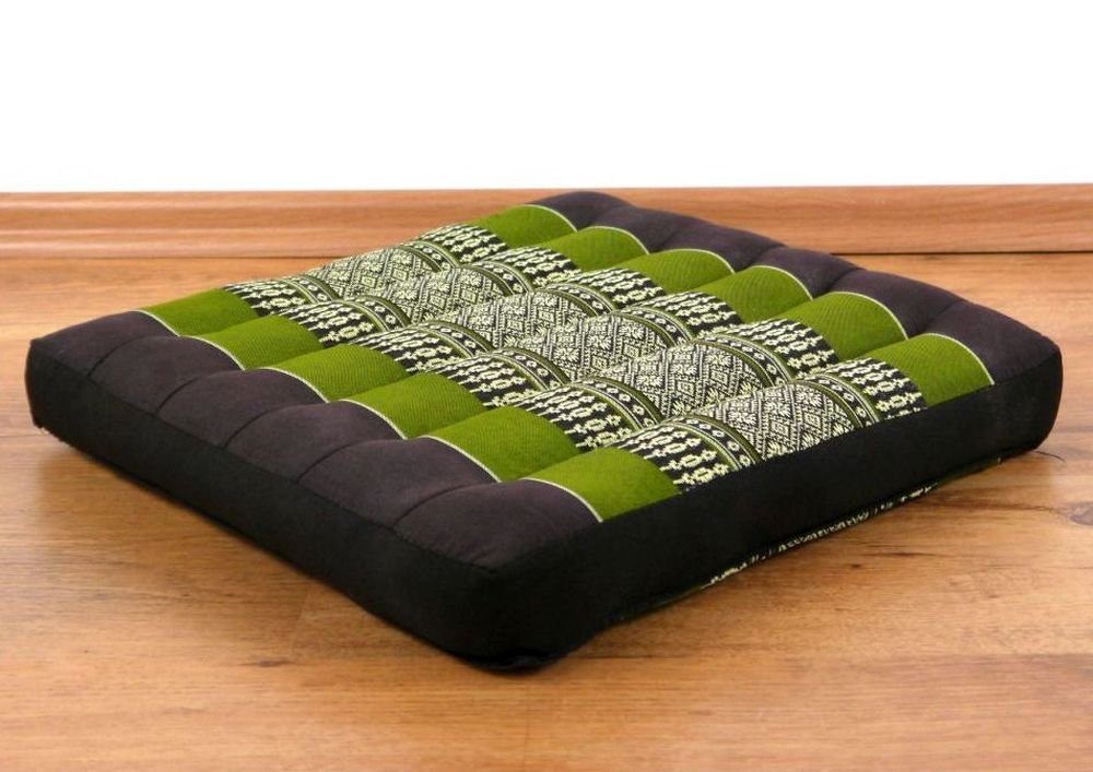 / und Sitzkissen 35 cm, grün livasia Kapok braun handgefertigt, 35x35x6cm, vegan Sitzkissen