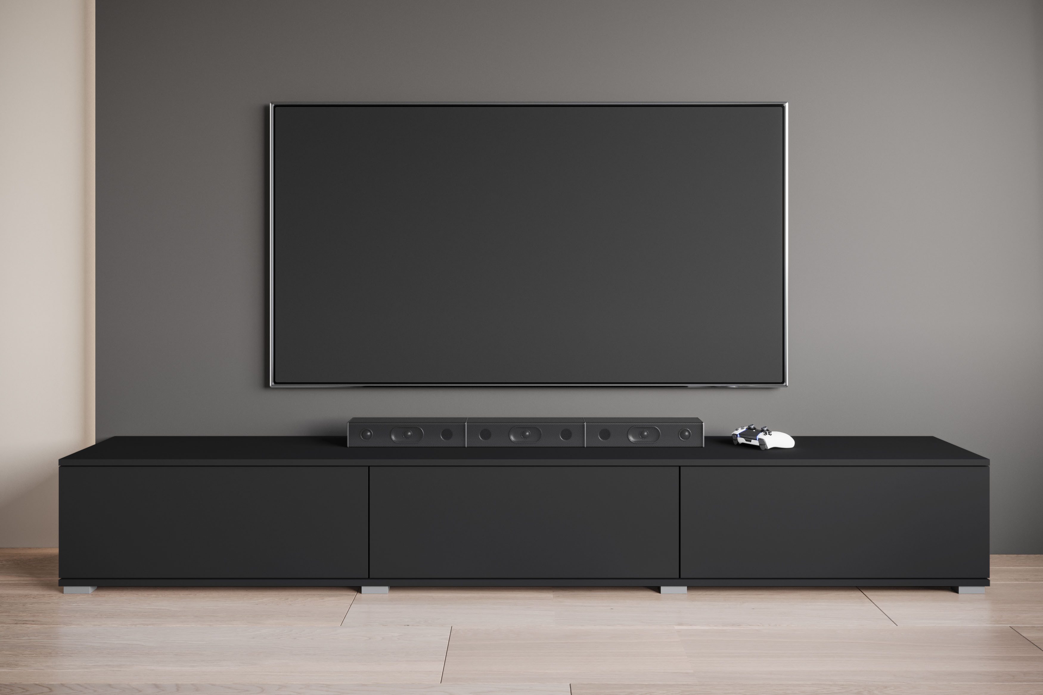 OTTO home Lowboard Kenia TV-Schrank, 220 cm breit, mit 3 Klappen (1 St), Stand- oder Hängemontage, stilvolles Design – Bild 3 von 5