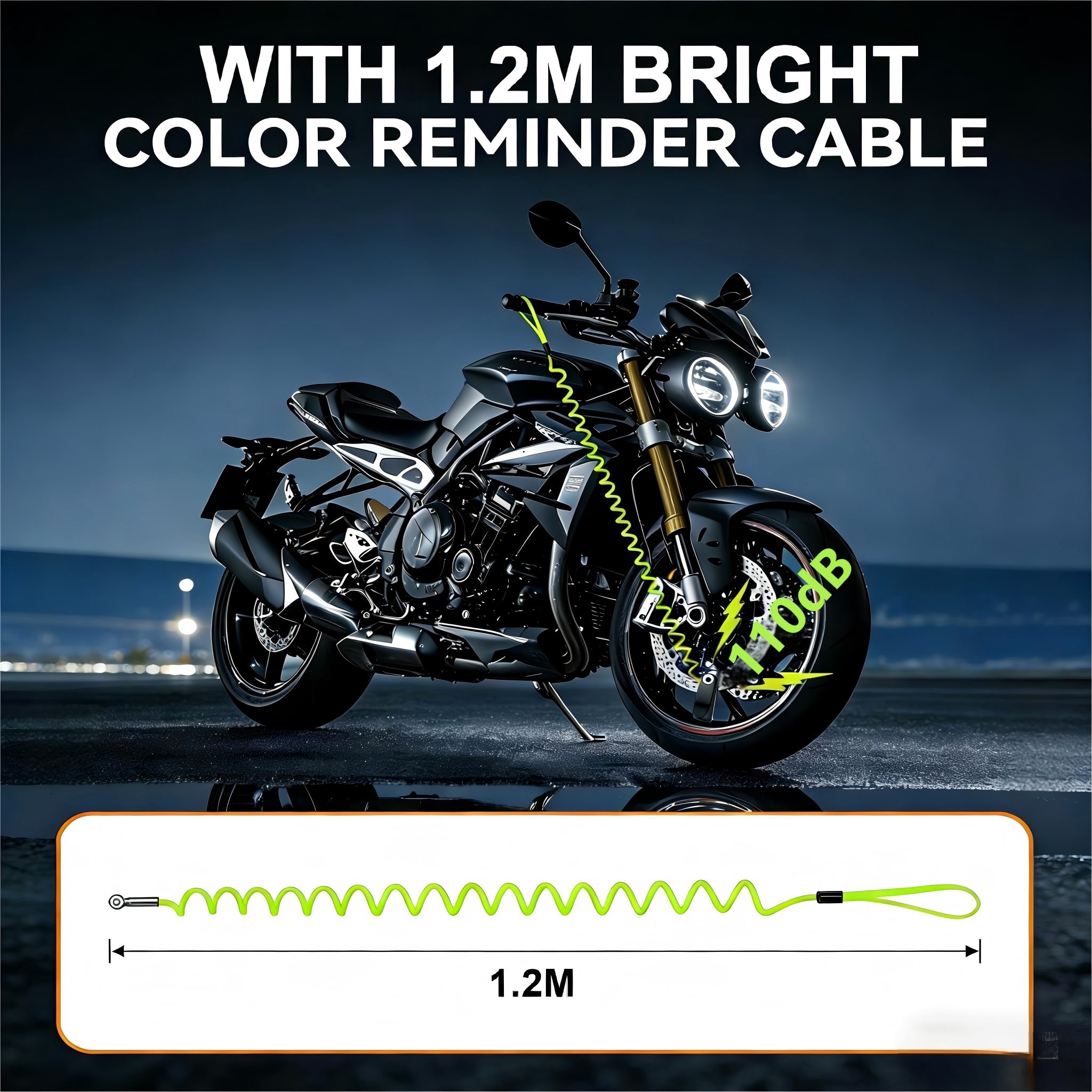 ibettertec Rahmenschloss Bremsscheibenschloss mit 110dB,Diebstahlsicherung,Fahrradschlösser (für Motorrad, Fahrrad, Scooter,Aluminiumgehäuse, Wetterfest & Staubdicht, Fahrrad Alarmanlage, Motorrad Schloss Alarm, 1,2 m Erinnerungskabel)