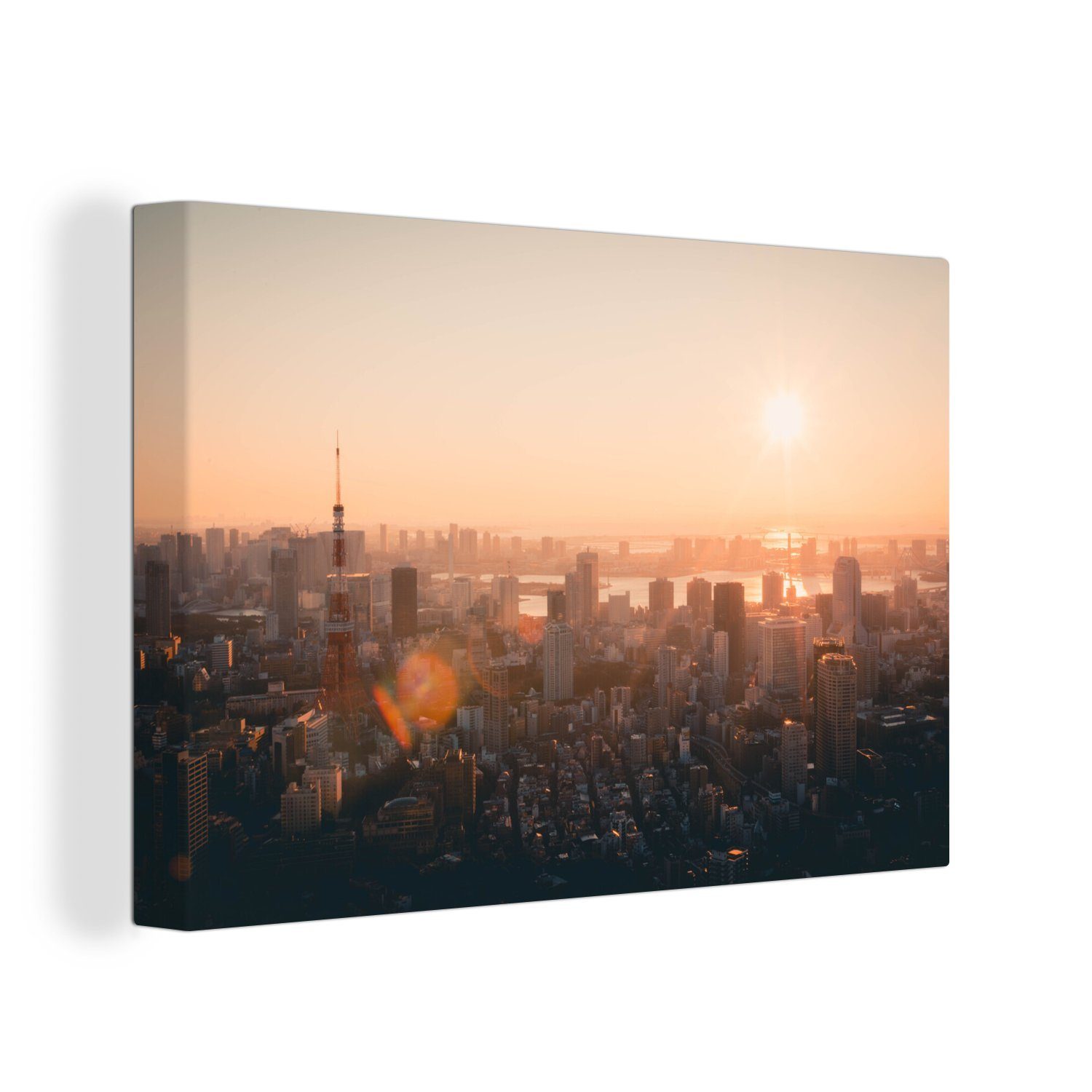 OneMillionCanvasses® Leinwandbild Tokio bei Sonnenaufgang, (1 St), Wandbild Leinwandbilder, Aufhängefertig, Wanddeko, 30x20 cm
