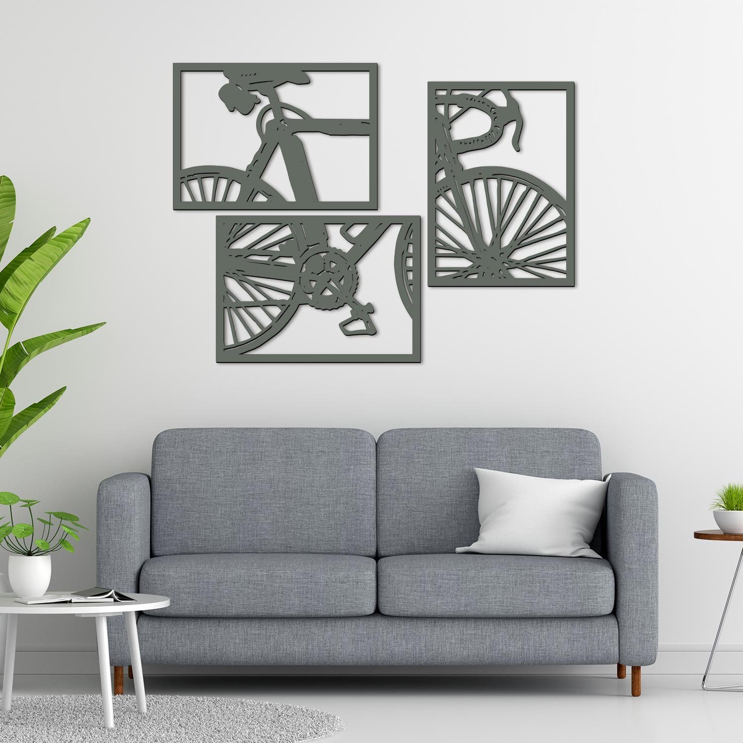 aus Holz-Wandtattoo (3-teilig), Fahrrad Dein Lila XXL zuhause Holz Wanddekoobjekt Namofactur Wandbild für Außergewöhnliches