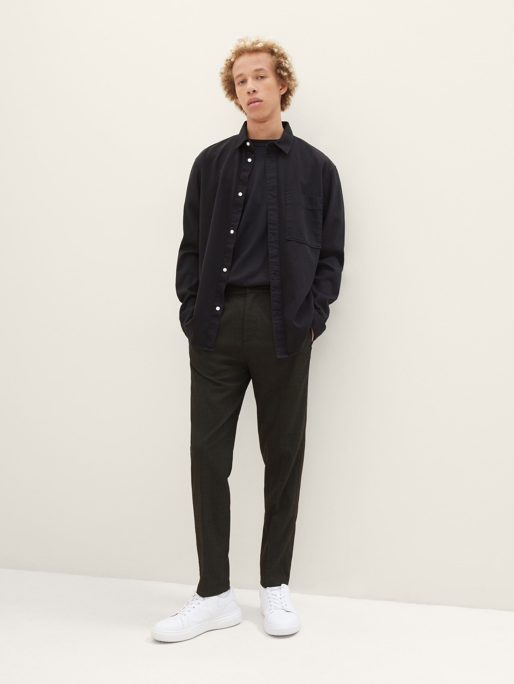 Relaxed Chinohose Tapered black Denim TAILOR Chino TOM houndstooth