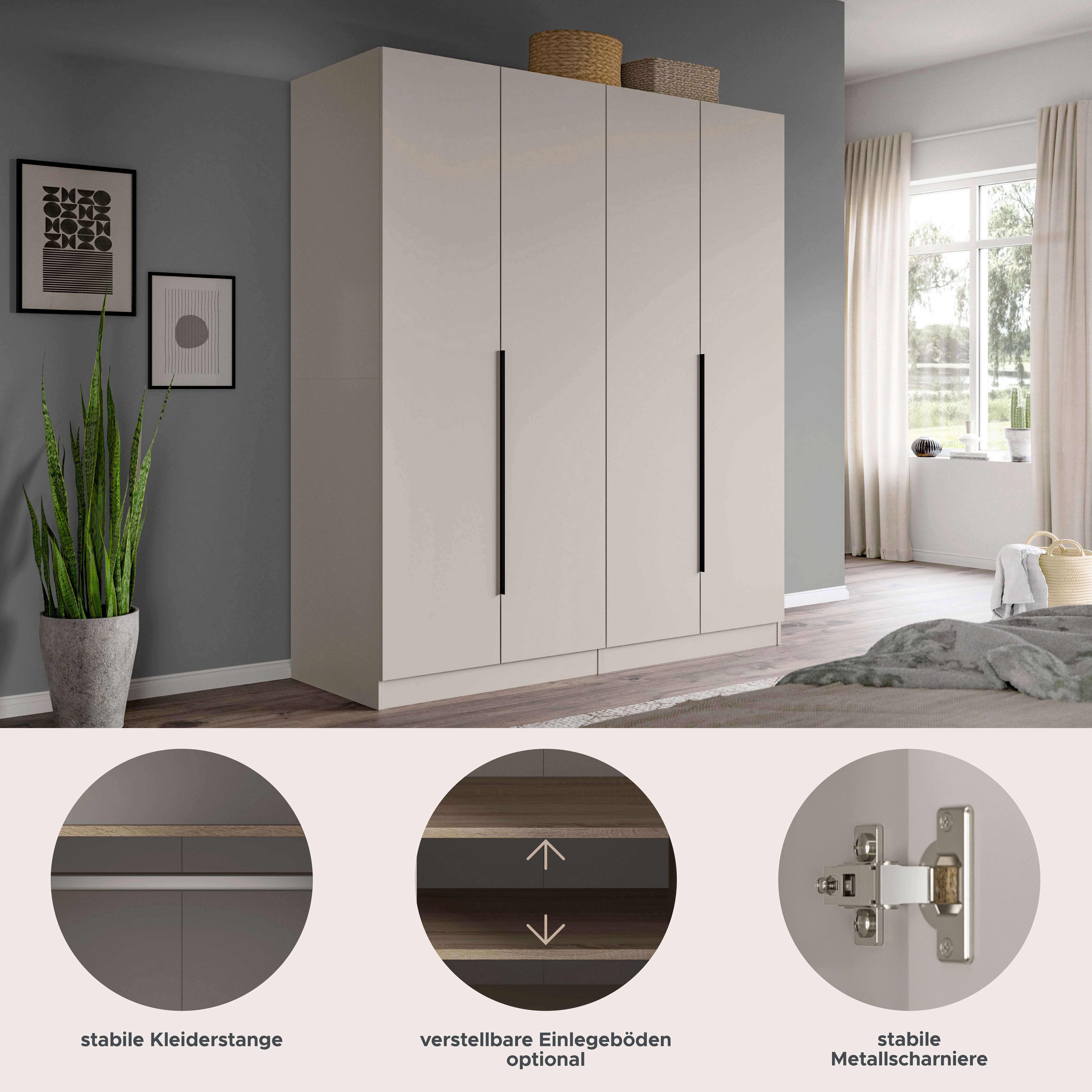 Home affaire Schrank-Set Skarde moderner Kleiderschrank Schlafzimmerschrank, (1-St., wähle deine beste Schrank Kombination), Skarde Kleiderschrank 160 cm, 2 Kleiderstangen und 2 Böden