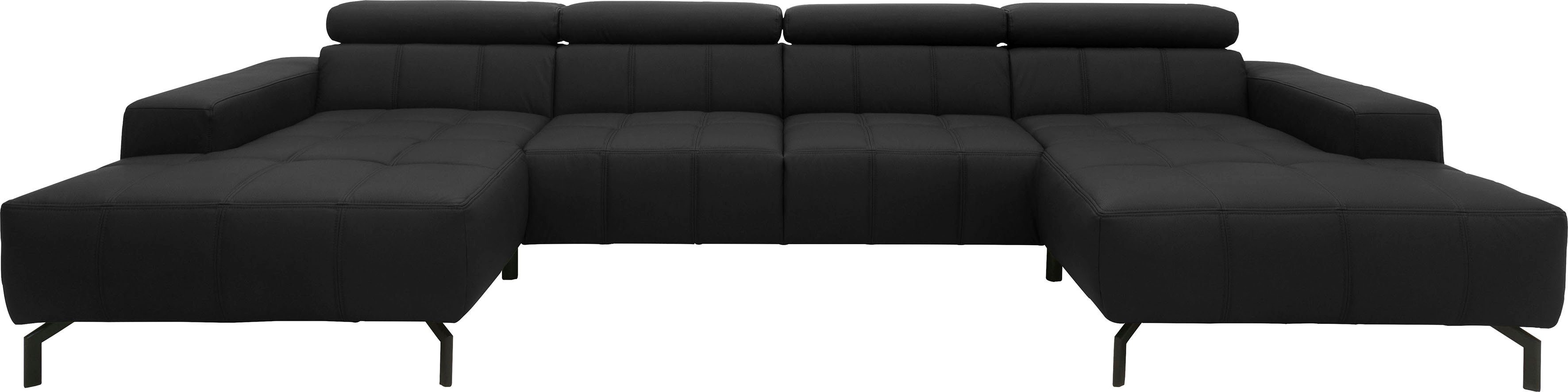 DOMO collection Wohnlandschaft Cunelli tolle Sitznähte als Designelement, fester Sitzkomfort, U-Form, wahlweise mit Kopfteilverstellung, bodenfrei