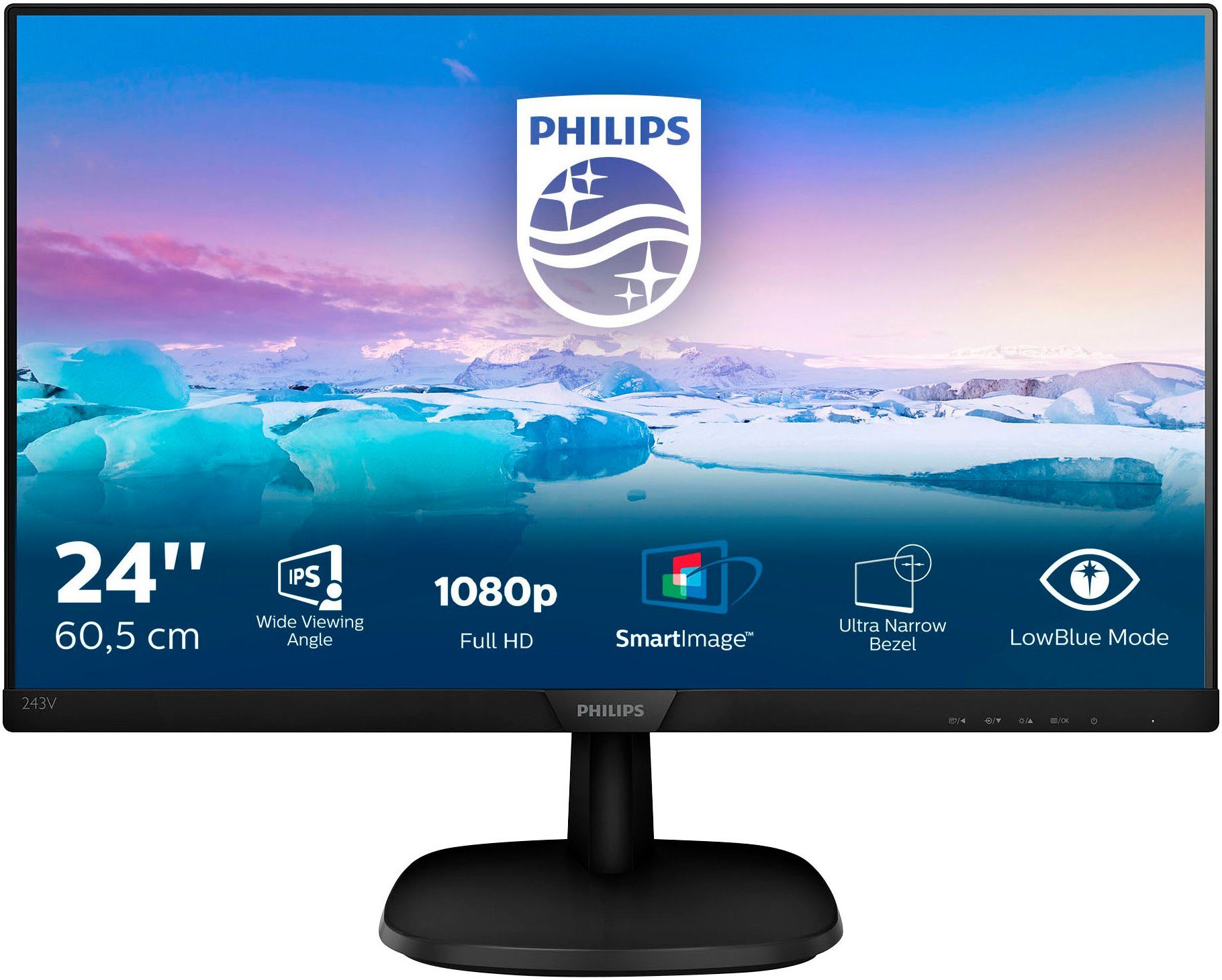 Philips Full-HD-LCD-Monitor 243V7QDSB/00 LED-Monitor (61 cm/24 ", 1920 x 1080 px, Full HD, 4 ms Reaktionszeit, 75 Hz, IPS)