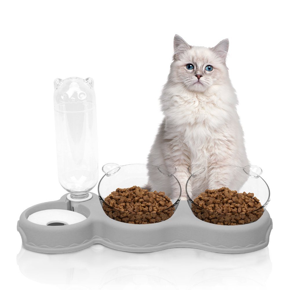 OSTWOLKE Futternapf Katzennapf 15° Kippbare Fressnapf 3 in 1 Katzen Napfset Futterstation, Kunststoff, für Katzen und Kleine Hunde