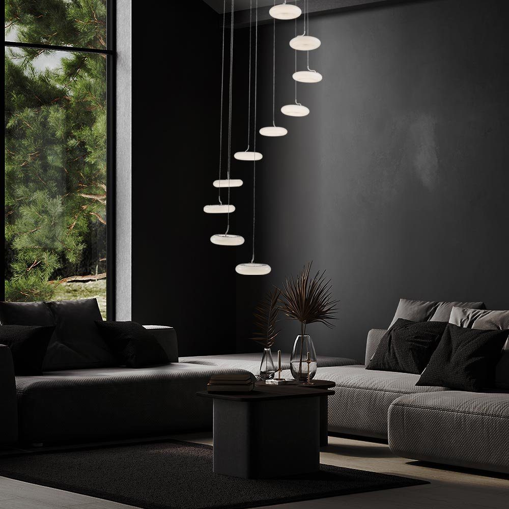 GLOBO LIGHTING LED Pendelleuchte, LED-Leuchtmittel fest verbaut, Warmweiß, 70 Watt LED Decken Pendel Leuchte Wohn Zimmer Beleuchtung 10x Ringe