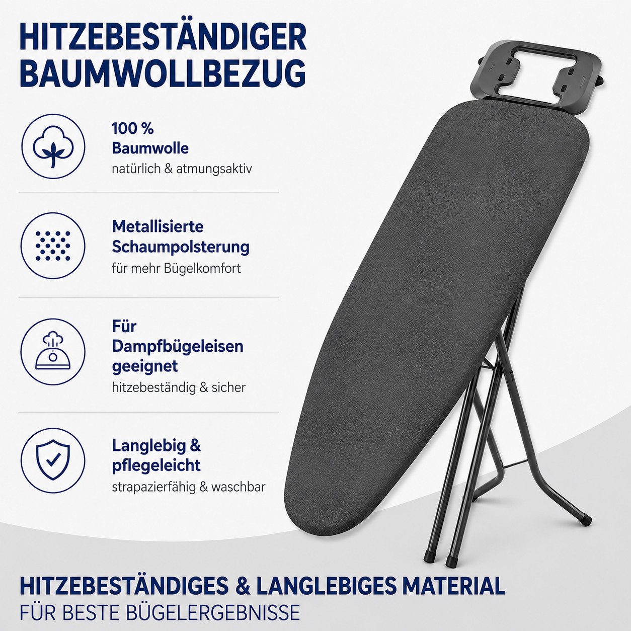 STAHLMANN Bügelbrett [110 × 32 cm] Schwarz 4-fach höhenverstellbar Made in EU, Bügelfläche 110x32 cm, 110 × 32 cm · Schwarz · 4-fach höhenverstellbar · – Bild 3 von 5