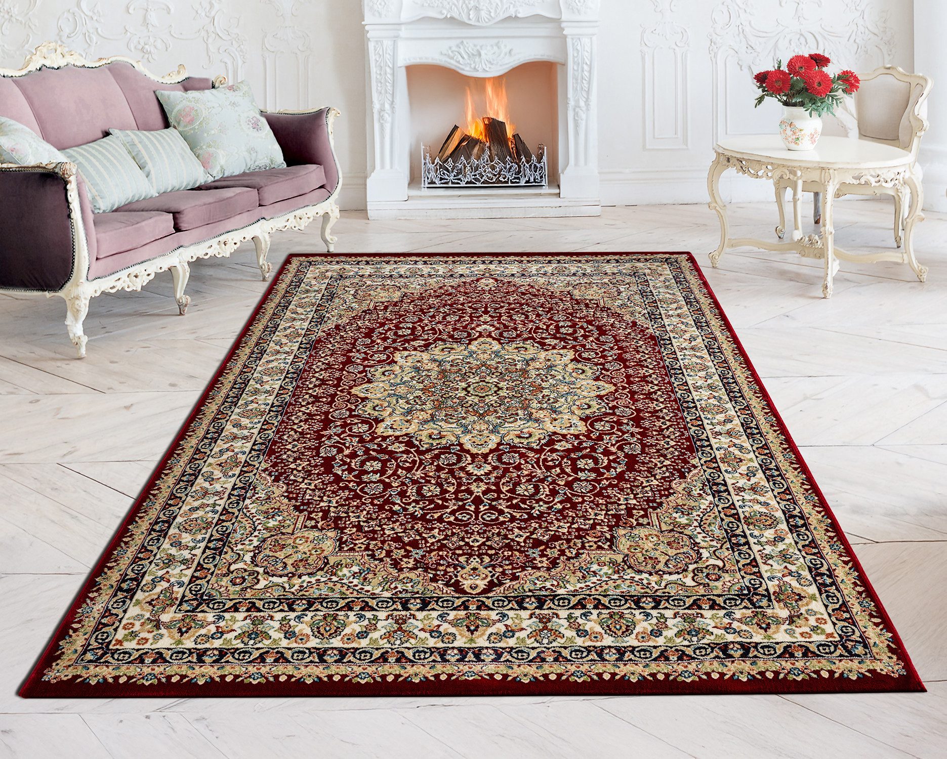 Carpetilla Designteppich Designer Wohnzimmer Teppich Asfahan Orientalisch burgunderrote Farbe, rechtetig, Höhe: 11 mm, Wohnzimmer
