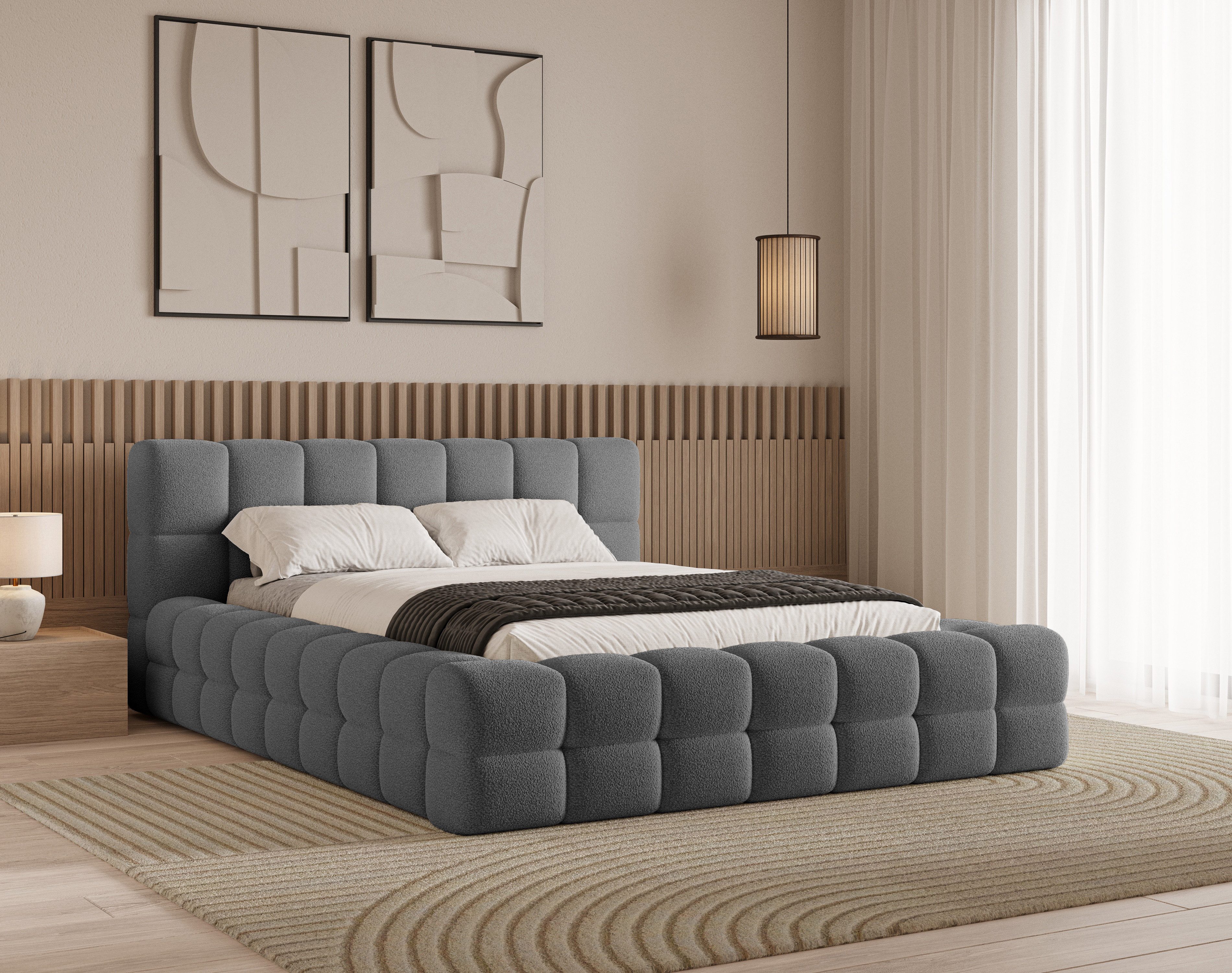 Chilly Möbel Polsterbett Verona Dunkelgrau Bouclé Stoff 180x200 cm mit Stau günstig online kaufen