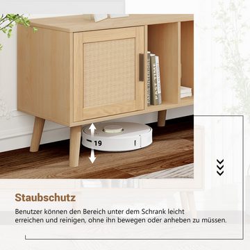 HAUSS SPLOE TV-Schrank mit 2 Rattantüren und Schublade, für 80-Zoll-Fernseher, Holzfarbe (für einen 80-Zoll-Fernseher) 180-cm-TV-Schrank, Rattan, mit 2 Türen und einer Schublade