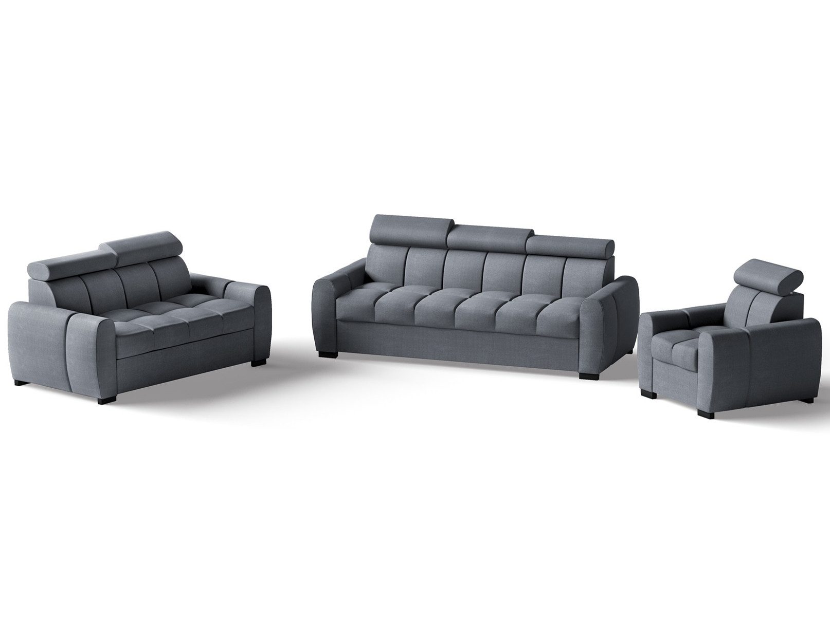 Beautysofa Polstergarnitur Gomez, (inkl. Schlaffunktion und Bettkasten, verstellbaren Kopfstützen), Designersofa 3+2+1 in Velourstoff, Rundumbezug