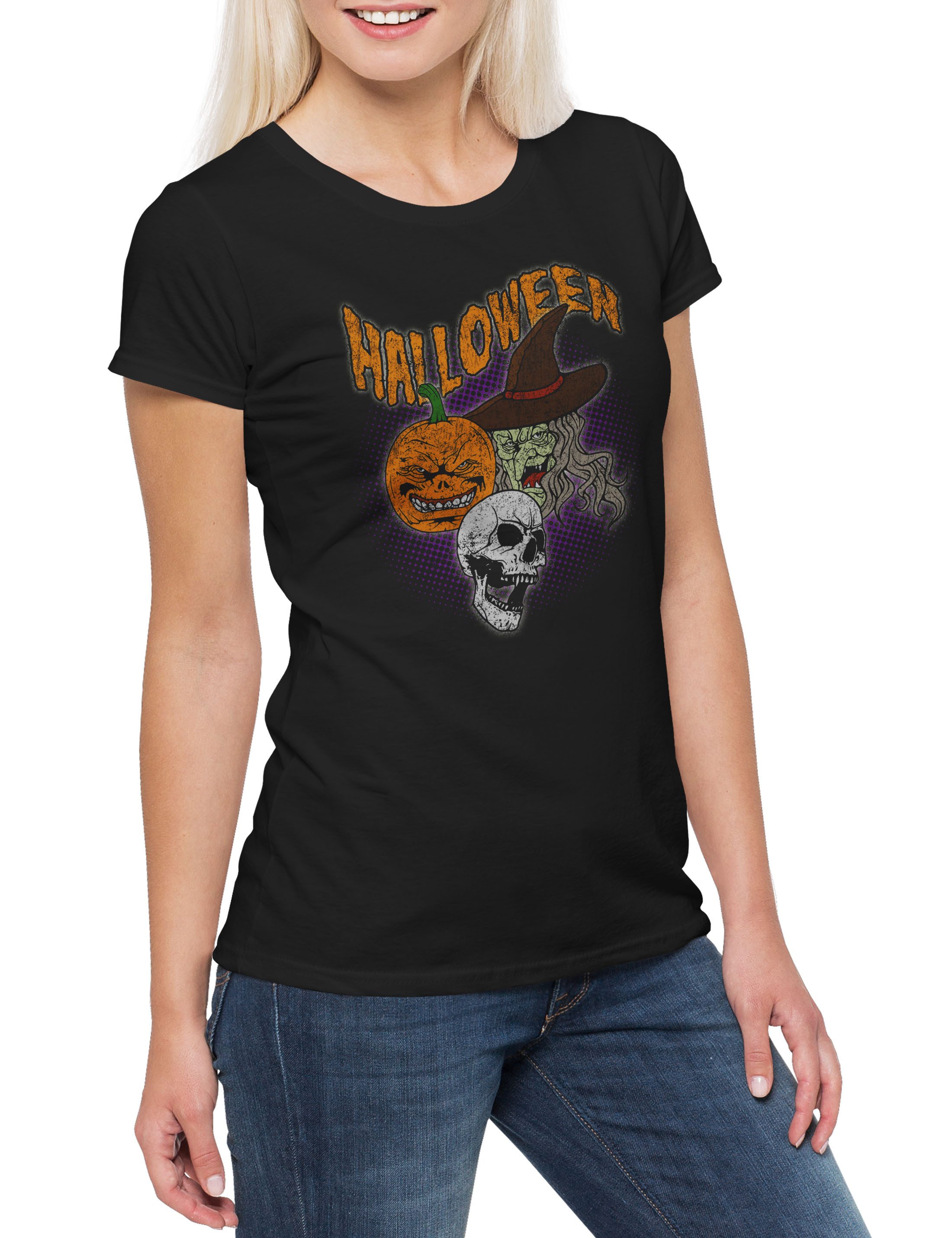 Urban Backwoods Print-Shirt Halloween Faces Damen T-Shirt Witch Moon Hexe W günstig online kaufen