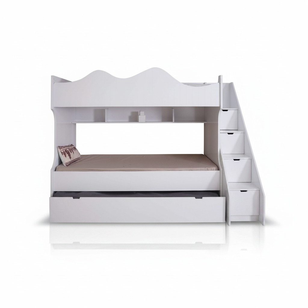 Xlmoebel Etagenbett Weißes Kinderbett aus Holz für moderne Kindermöbel (Etagenbett, 1-St., Etagenbett, Weiß), Made in Europa